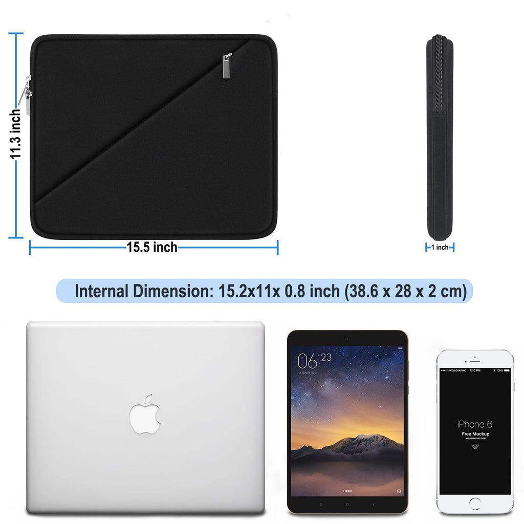 Laptop Sleeve Case 15.6 inch, Traveling Carrying Computer Sleeve Bag with Zippered Pocket, Shockproof Protective Laptop Cover Compatible for Apple Notebook, HP, Dell, Acer, Asus, Lenovo, Black