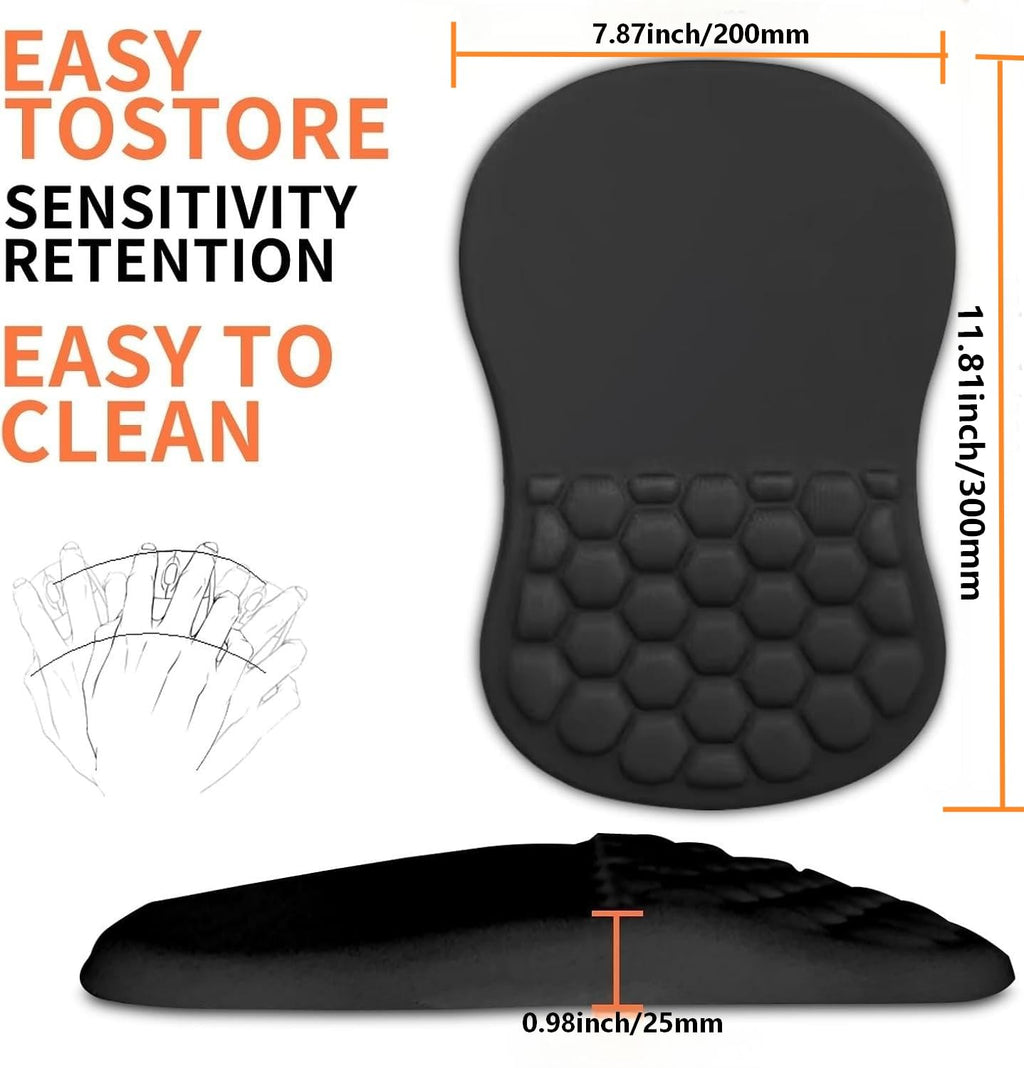 Ergonomic Mouse Pad Wrist Support with Massage Design - Wrist Rest Pain Relief Mousepad with Memory Foam&Non-Slip Base, Mouse Pads for Wireless Mouse&Desk, Comfortable Durable Gaming Mouse Mat, Black