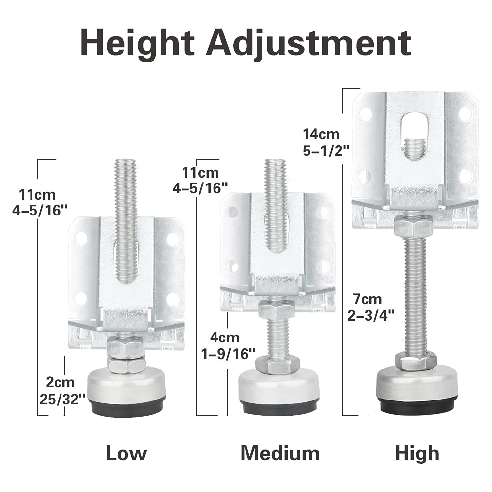 Tahikem 4 Pack Heavy Duty Leveling Feet, Furniture Leg Adjustable Load Levelers Foot, Leveling Height for Workbench Cabinet Pool Table Bench Machine Cabinet Refrigerator Feet (4000 lbs Load Capacity)