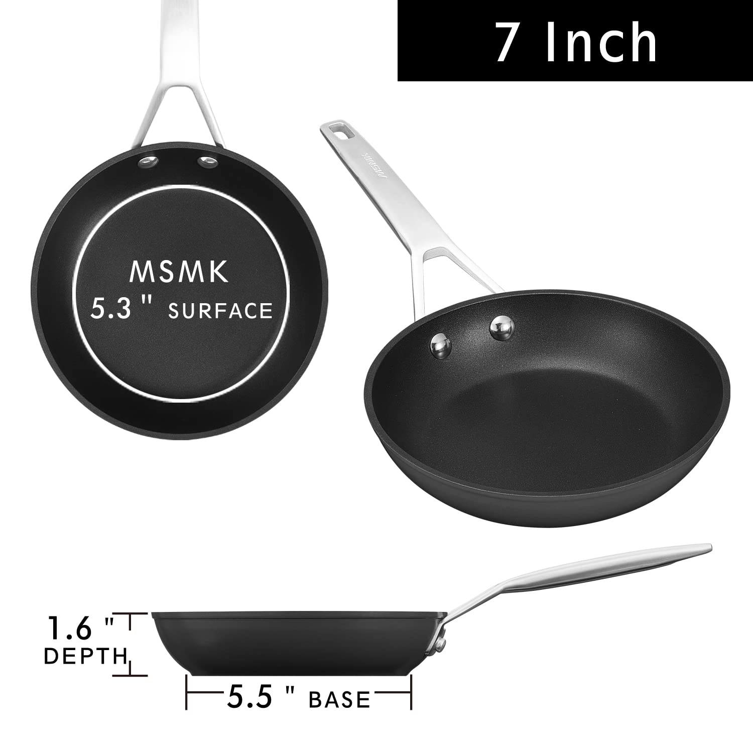MSMK Small Egg Frying Pan, 7 inch Induction Non Stick Skillet Pan Grey, Oven Safe to 700℉ Cooking Pan Suitable for All Stoves