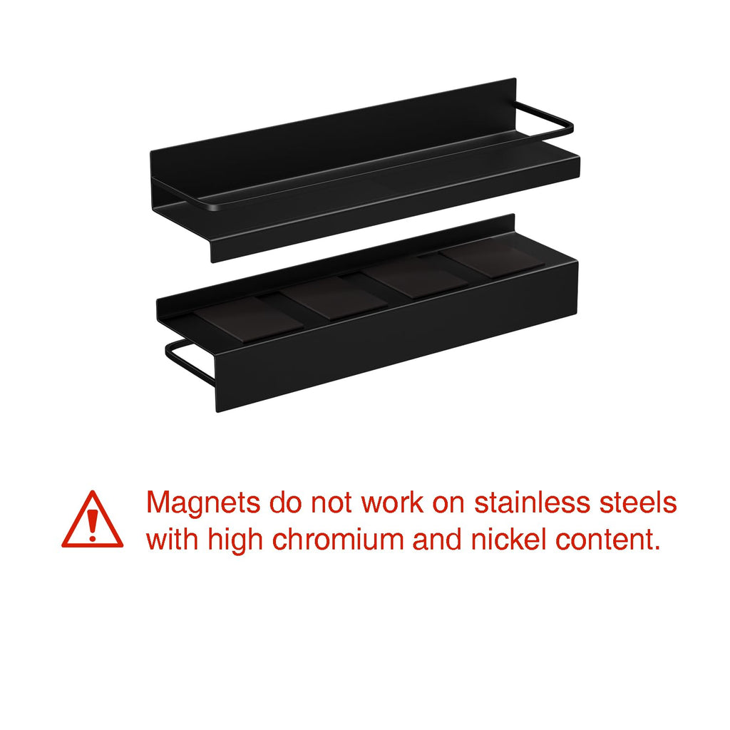 WUIVIUT Magnetic Shelf for Stove Kitchen Spice Rack, 15" Top Storage Over The Stove, Magnetic for Organization Back of Stove (Black, 2 Pack)
