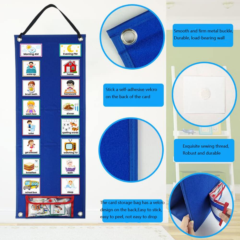 Kids Visual Schedule Calendar Chart 2 in 1 Autism Daily Routine with 70 Cards Autism Learning Materials Behavioral Tool Wall Planner Multiple Planner Home School Chores Outings Home
