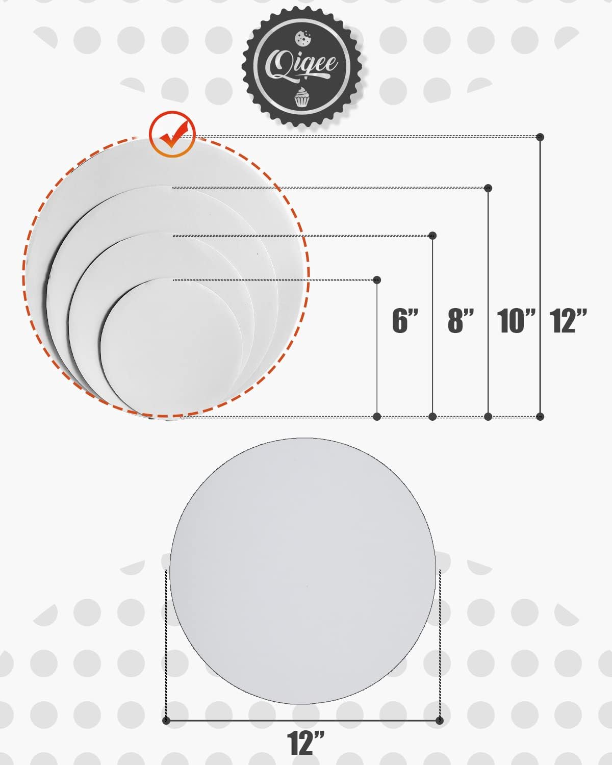 qiqee 12 Inch White Cake Boards Round 30-Packs Circles Rounds Base Food-Grade Cardboard Cake Plate(Thinner But Stronger)