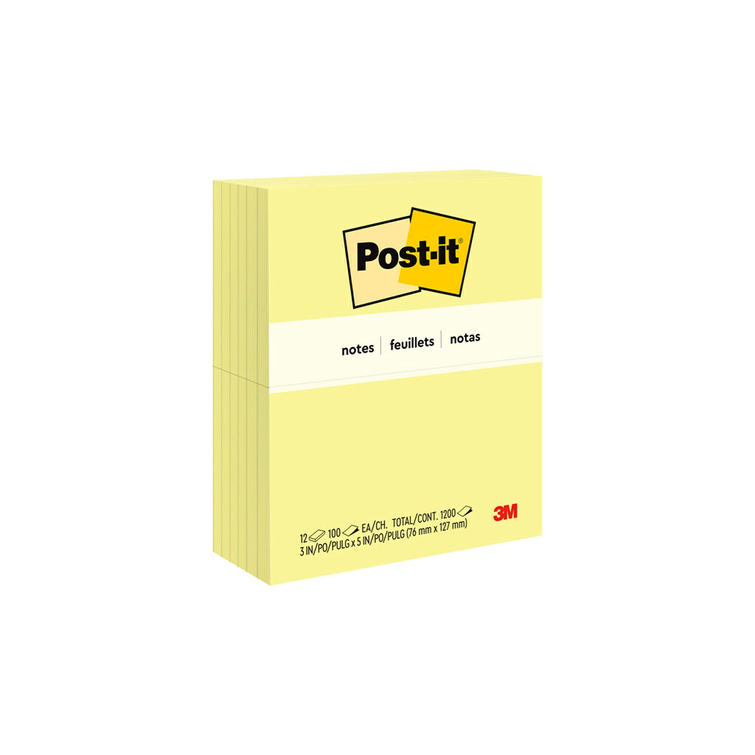Post-it Notes Original Sticky Notes, 3" x 5", 12 Pads, 100 Sheets/Pad, Canary Yellow