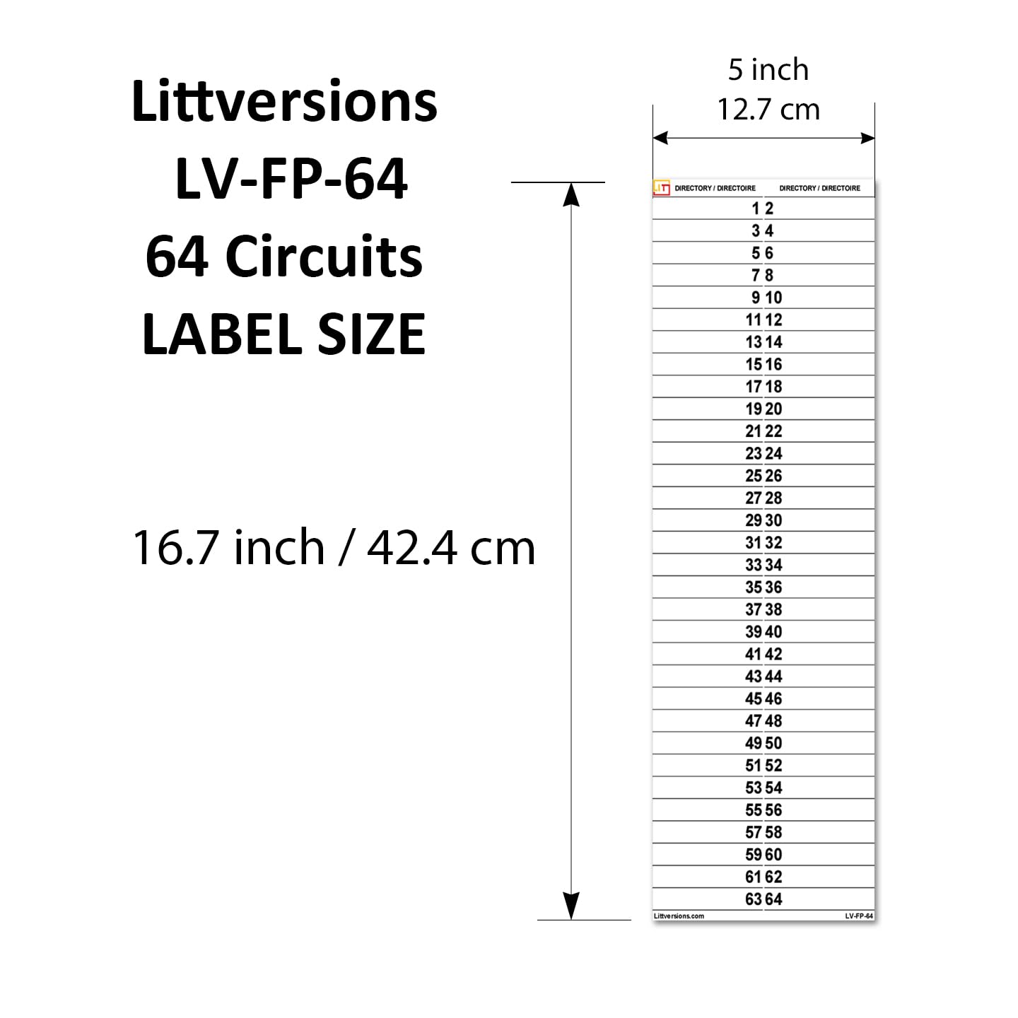 Littversions 64 Circuits 2 Pack Vinyl Circuit Breaker Panel Directory Labels/Decals/Stickers, Replacement for Federal Pioneer Stab Lok Electrical Panel/Load Centers