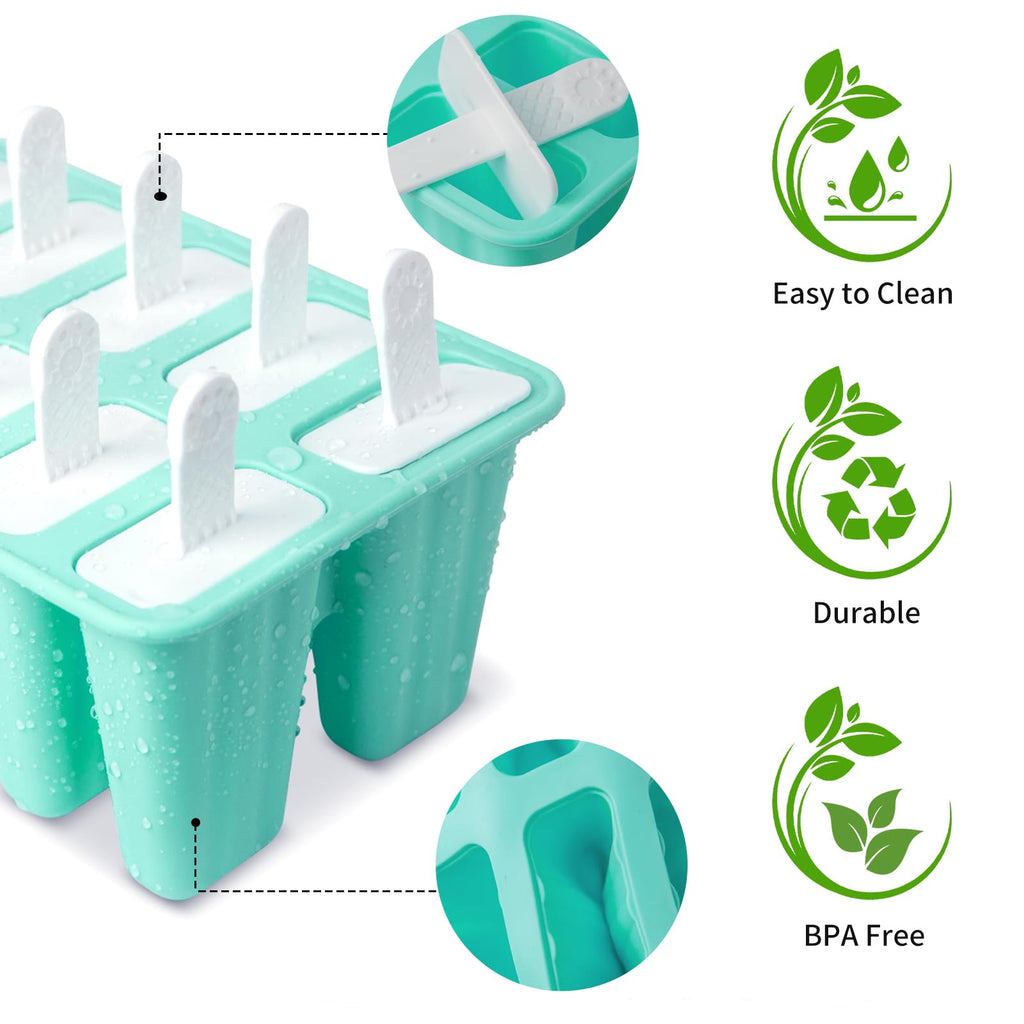 Popsicle Molds 10 Cells, Silicone Ice Cream Mould with Sticks, Non-Stick Ice Lolly Mold with Silicone Funnel and Brush, BPA Free