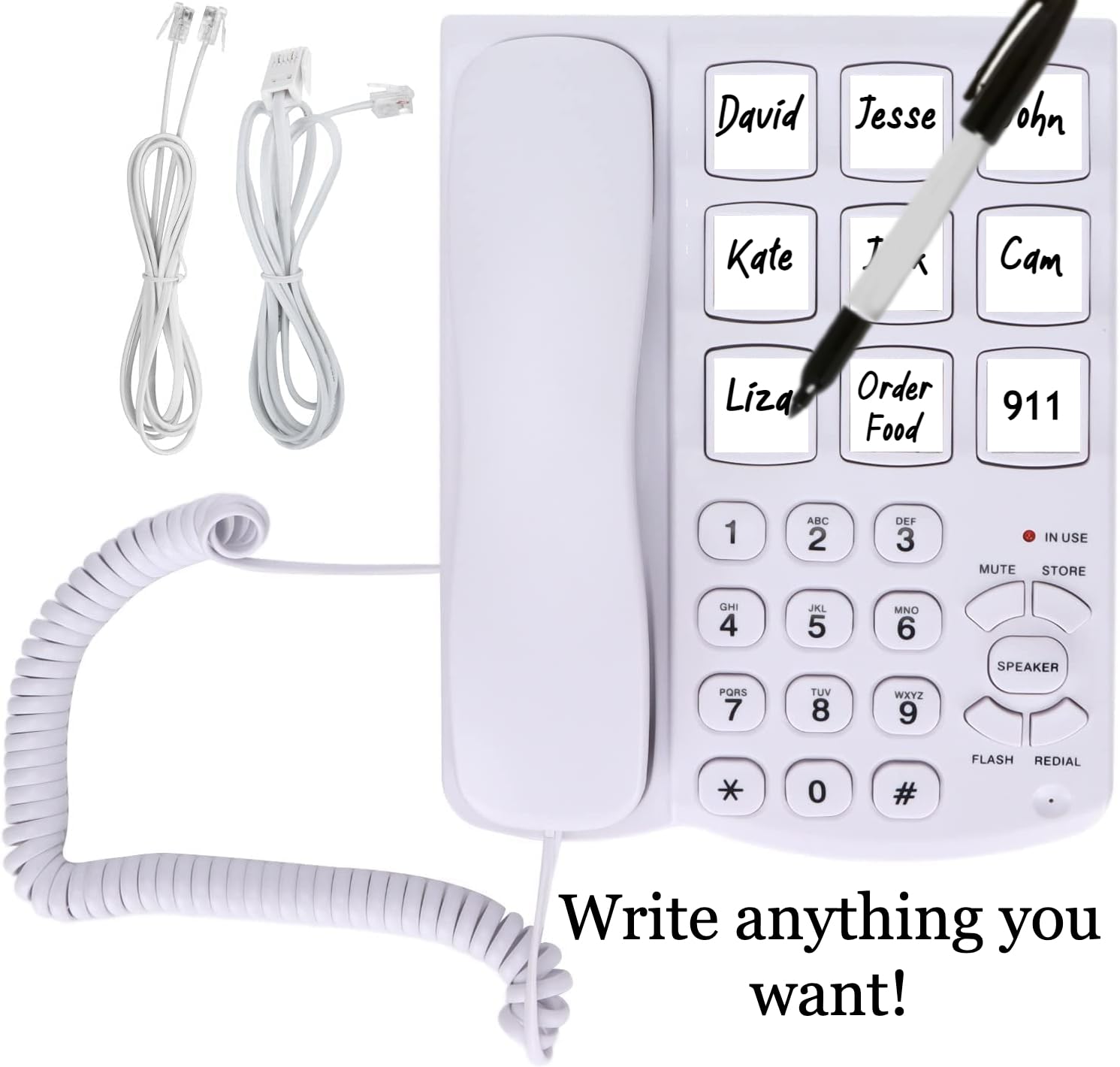 Landline Corded Home/Office Phone for Seniors with Photo Memory Speed Dial, Loud Ringer & Speakerphone, Desk & Wall Mounted Telephone for Dementia & Alzheimer’s Adults (White)