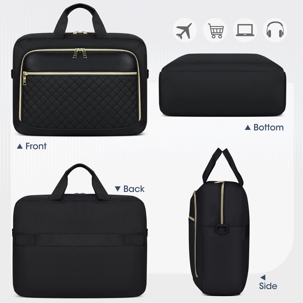 Laptop Bag 17.3 Inch Large Laptop Briefcase for Women Men Waterproof Shoulder Messenger Bag Padded Carry On Laptop Case Professional Computer Bag for Business Office Work College, Black