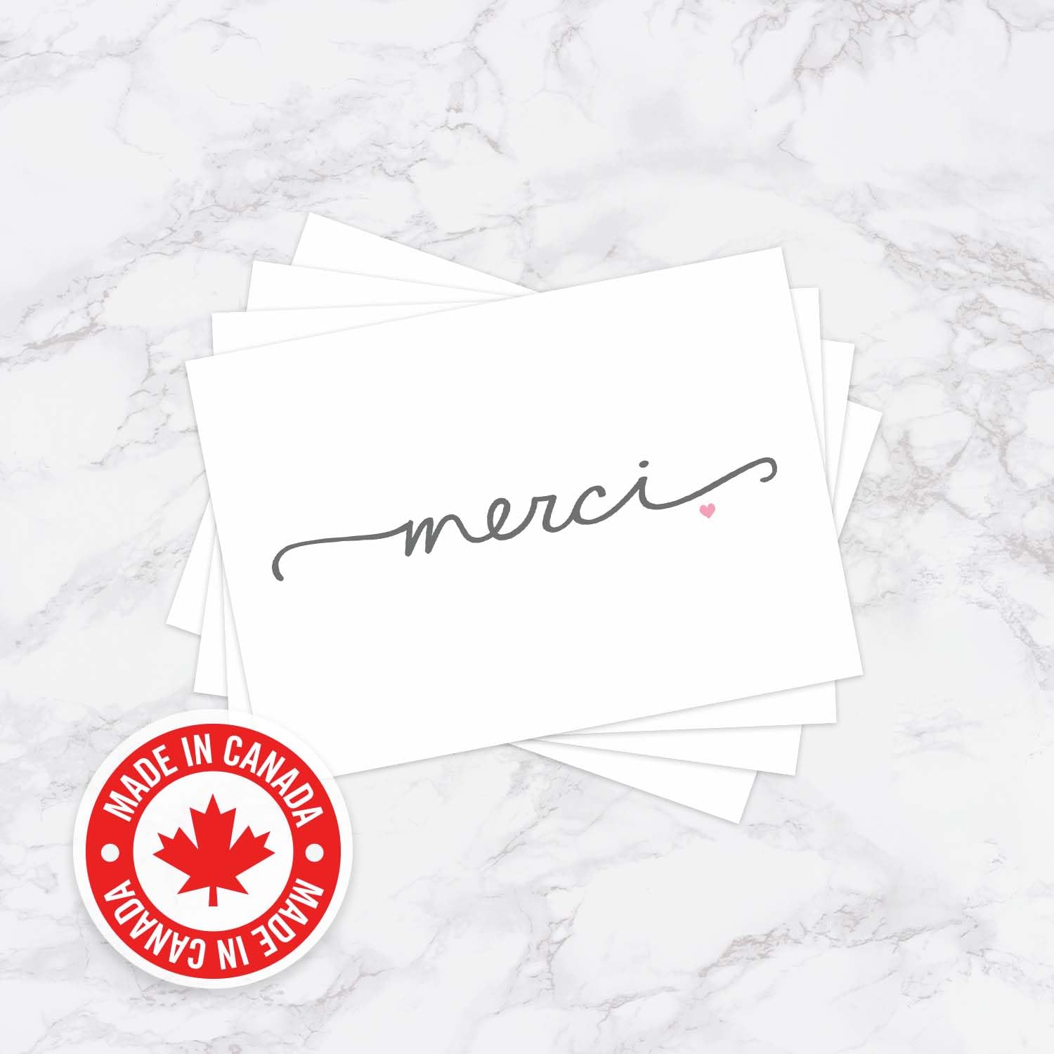 Merci Thank You Note Card Pack / 36 Merci Greeting Cards With White Envelopes / 4 7/8" x 3 1/2" All Occasion Appreciation Blank Cards/Made In Canada