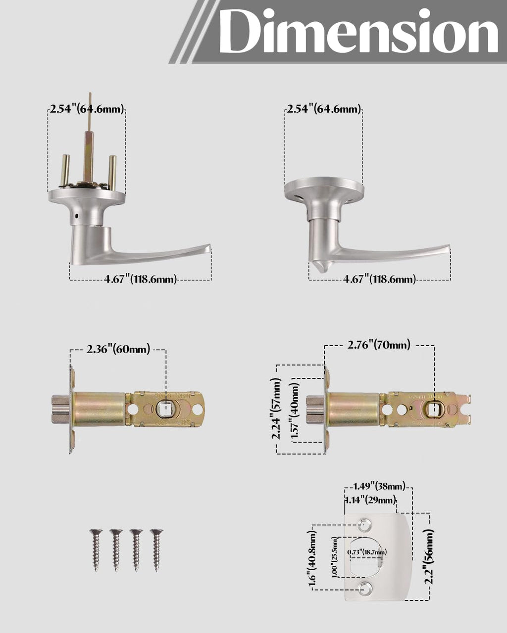 IUYPKQ Bedroom Door Lock - Door Handle Indoor with Lock - Stainless Steel Door Locks for Entry Door - Door Knobs with Lock & Key - Poignee Porte Interieur