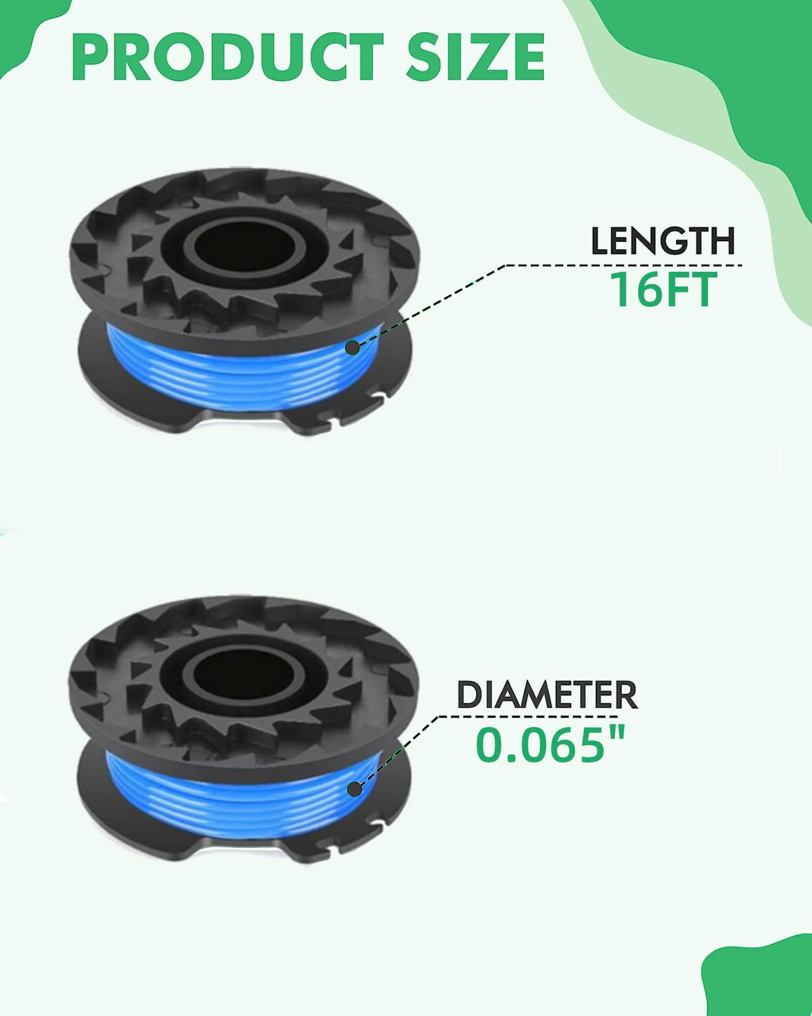 Eyoloty 29092 29252 String Trimmer Line Replacement 16ft 0.065” for Greenworks 21302 21332 21342 20V 24V 40V Single Line String Trimmer with 3411546A-6 Cap Covers Parts Auto-Feed String Edger (6+1)