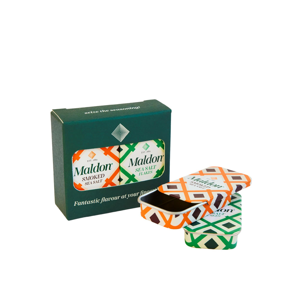 Maldon Salt - Pinch Tin Set - 2 x Original Sea Salt Pinch Tins and 2 x Smoked Sea Salt Pinch Tins - Pocket Sized Tins - Perfect for Picnics and Travel - 4 Tins (SALT NOT INCLUDED)