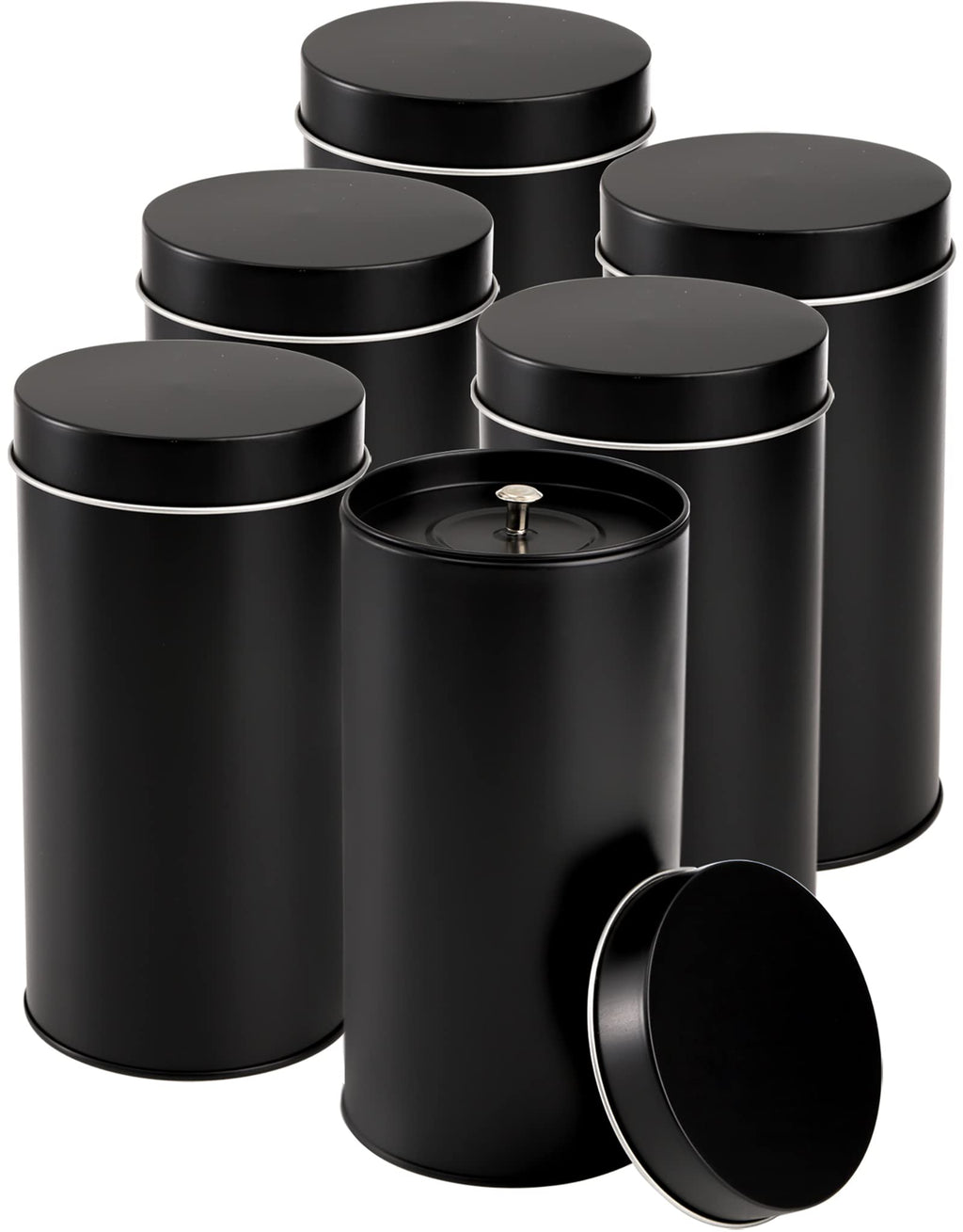 Yesland 6 Pack Tea Tin Canister with Airtight Double Lids, 32 Fl Oz Tin Can Box and Large Round Kitchen Canisters for Loose Tea, Coffee, Candy, Herbs and Spices(Black)