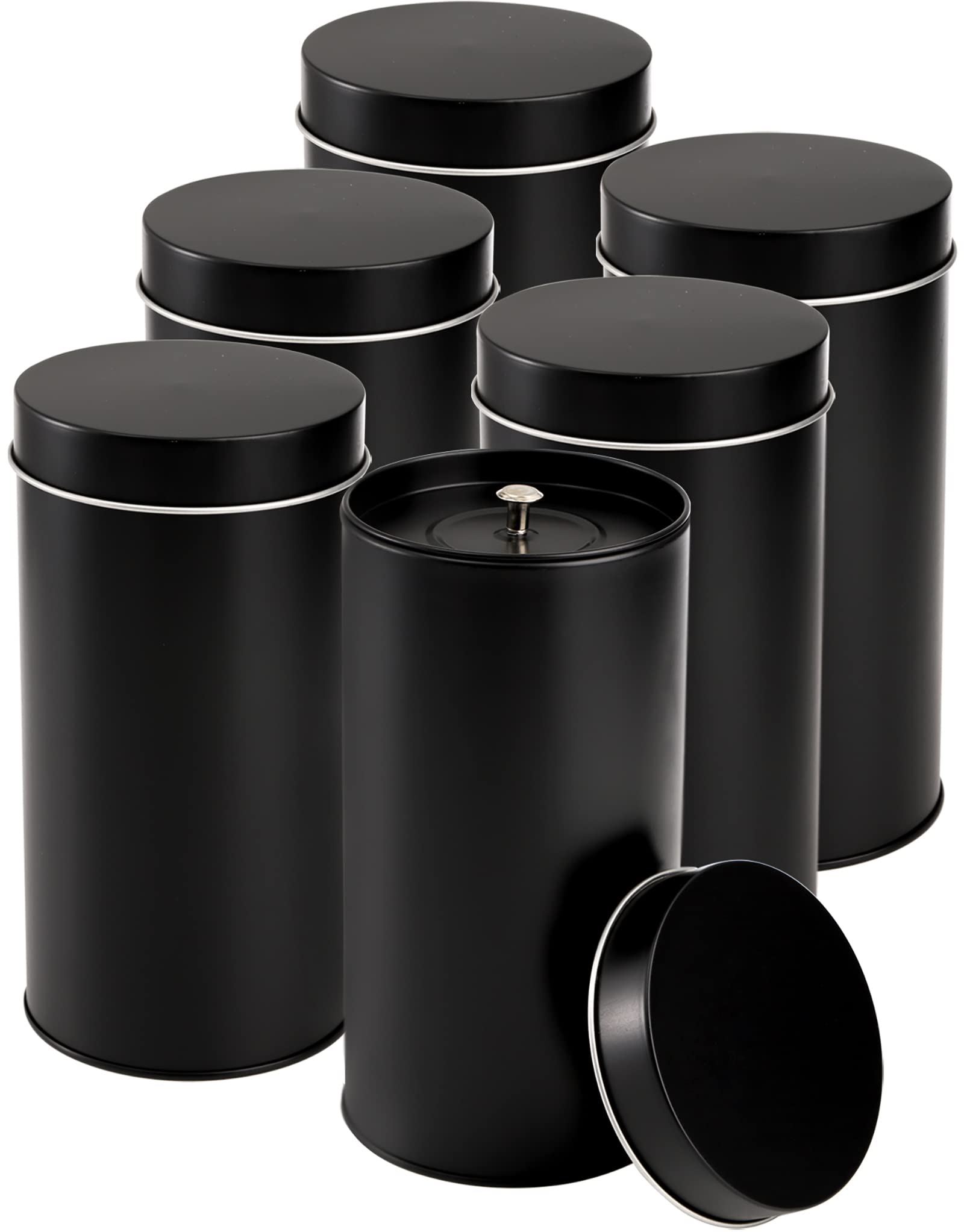 Yesland 6 Pack Tea Tin Canister with Airtight Double Lids, 32 Fl Oz Tin Can Box and Large Round Kitchen Canisters for Loose Tea, Coffee, Candy, Herbs and Spices(Black)