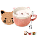 Gifts for Women,Pink Cat Kawaii Coffee Mugs with Lids,Christmas Birthday Gifts for Girls,Friends,Mom,Novelty Animal Ceramic Tea Cup,Dessert Saucer Set