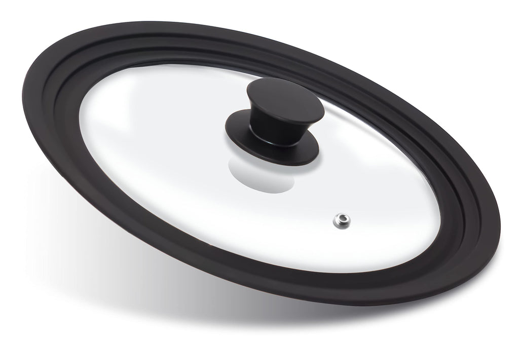 Anaeat Silicone Universal Lid for Pots, Pans and Skillets - Tempered Glass with Heat Resistant Silicone Rim Fits 10", 11" and 12" Diameter Cookware -Easy to Use Replacement Frying Pan Cover