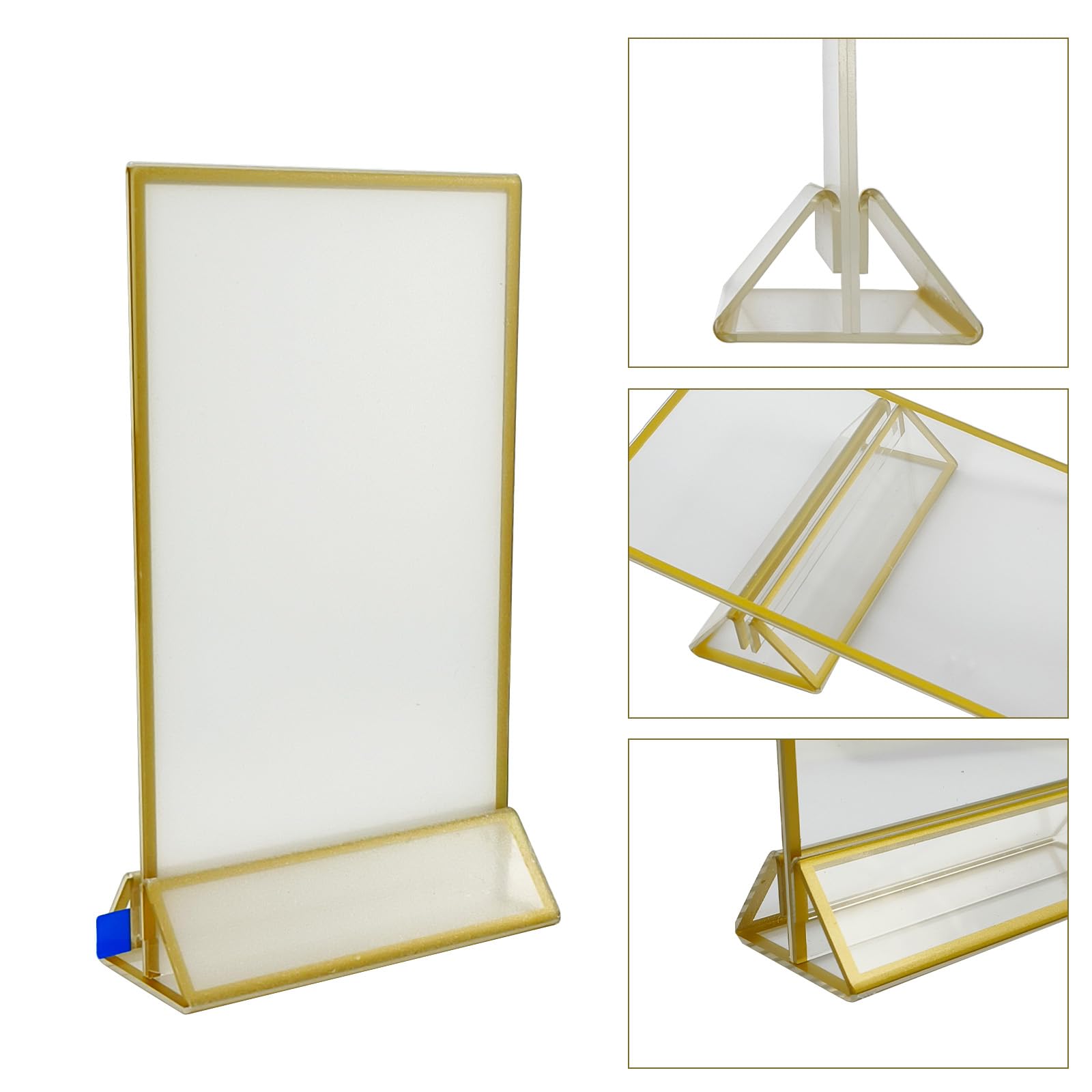 AeKeatDa 12 Pack Acrylic Sign Holders 4''x6'' Display Stand with Gold Border Double-Sided Clear Display Frames for Weddings, Table Numbers, Menus, Parties, and Restaurants