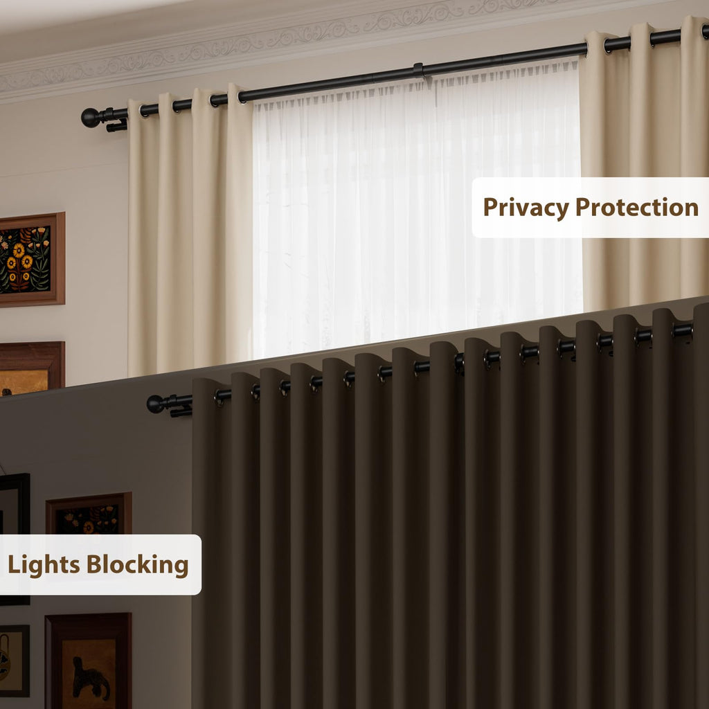 Pesenp 1” Diameter Double Curtain Rod 48-84 Inch, for 48-90 Inch Windows, Adjustable Splicing Black Curtain Rod, Extra Long Heavy Duty Drapery Rod for Living Blackout and Room Darkening Panels