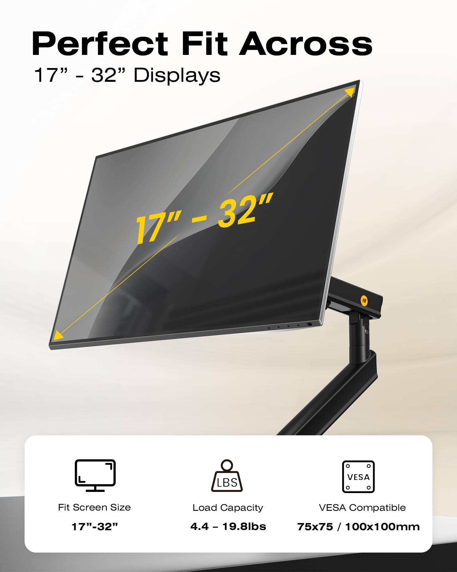 NB SmooVex™ Single Computer Monitor Mount, Monitor Stand fits up to 32 Inch, Mechanical Spring Monitor Arm, VESA 75/100 mm, Model-A5 (Black)