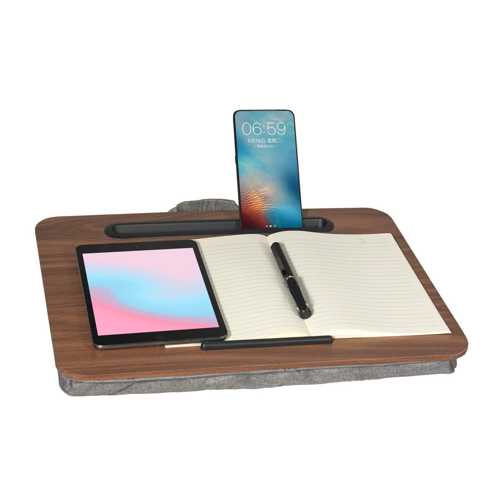 Lap Desk, Portable Laptop Desk Fits Up to 16“ Laptops, with Tablet Slot, Built-in Cushion, Great for Home & Office,Lap Desk for Laptop,Lap Desk with Cushion (Brown, Medium)