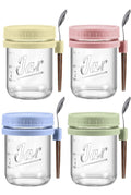 Oillase 4 Pack Overnight Oats Containers with Lids and Spoons, 16 oz Glass Mason Jars with Airtight Lids, Overnight Oats Jars for Milk, Cereal, Fruit