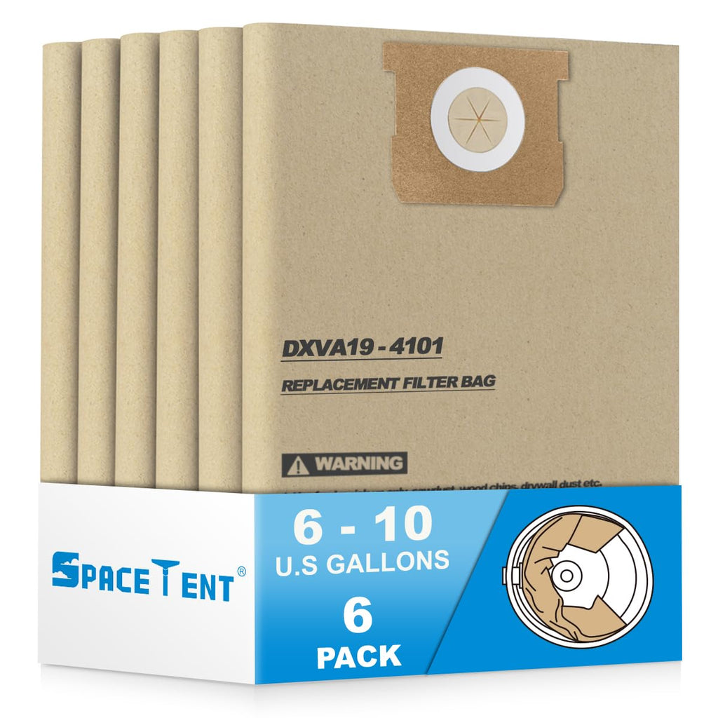 SpaceTent 6 Pack DEWALT DXVA19-4101 High Efficiency Replacement Filter Bags for 6 to 10 Gallon Wet/Dry Vacs - Part # & Vacmaster VHBM