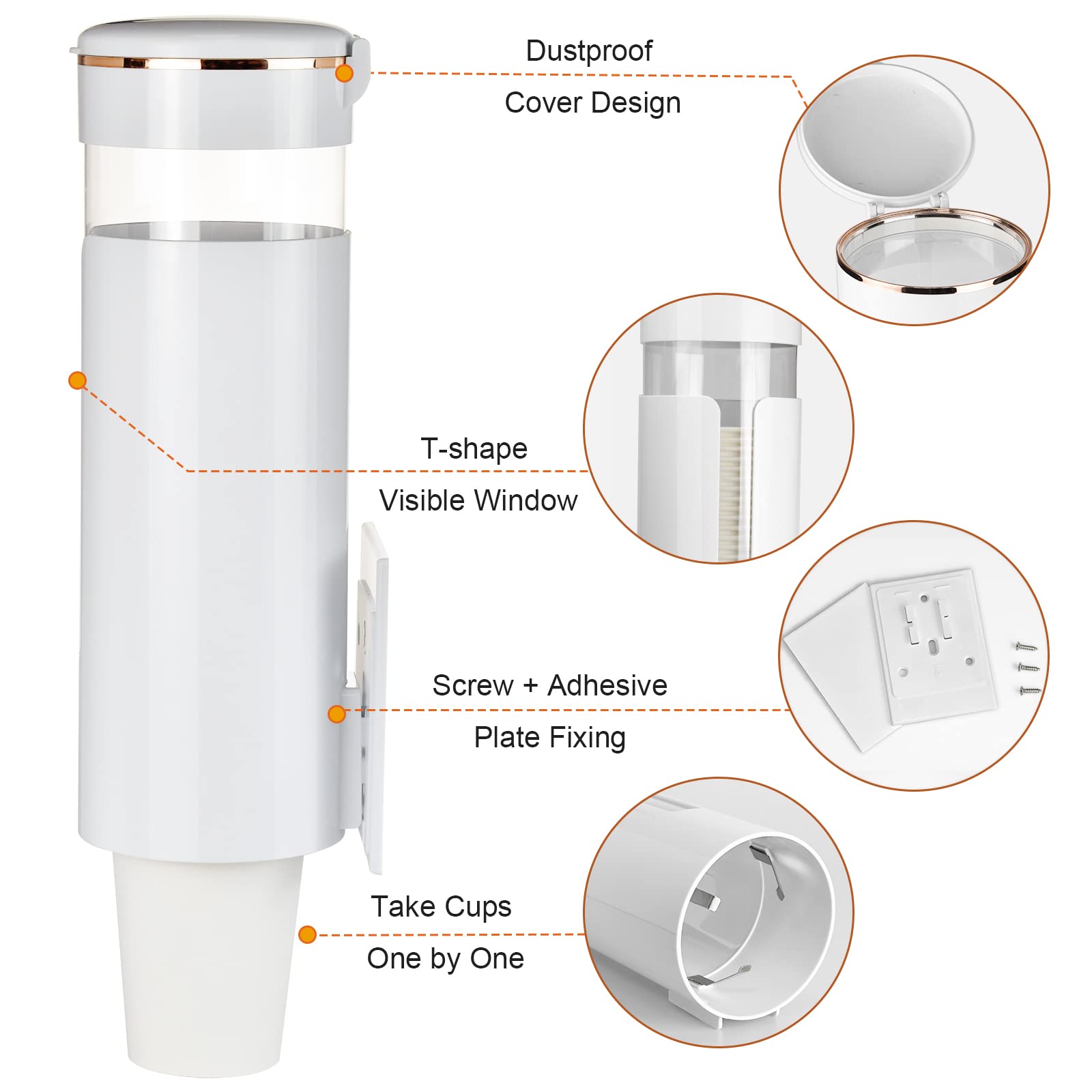 Cup Dispenser, Pull Type Water Cooler Cup Holder Fit 4oz-7oz Disposable Cups, Upgraded Wall Mounted Mouthwash Cup Dispenser for Bathroom Office Gym School (White)