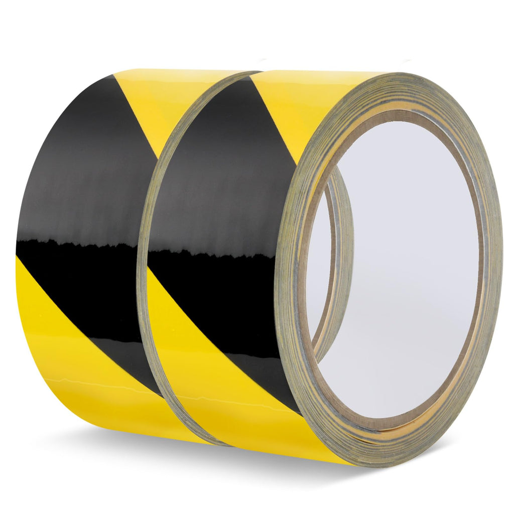 AMOGATO Hazard Warning Tape, Black & Yellow Safety Caution Tape - Strong Adhesive, No Residue, Flexible Hazard Tape for Securing Rugs, Carpets & Marking Hazards, 2inch x 36yds x 2 Rolls