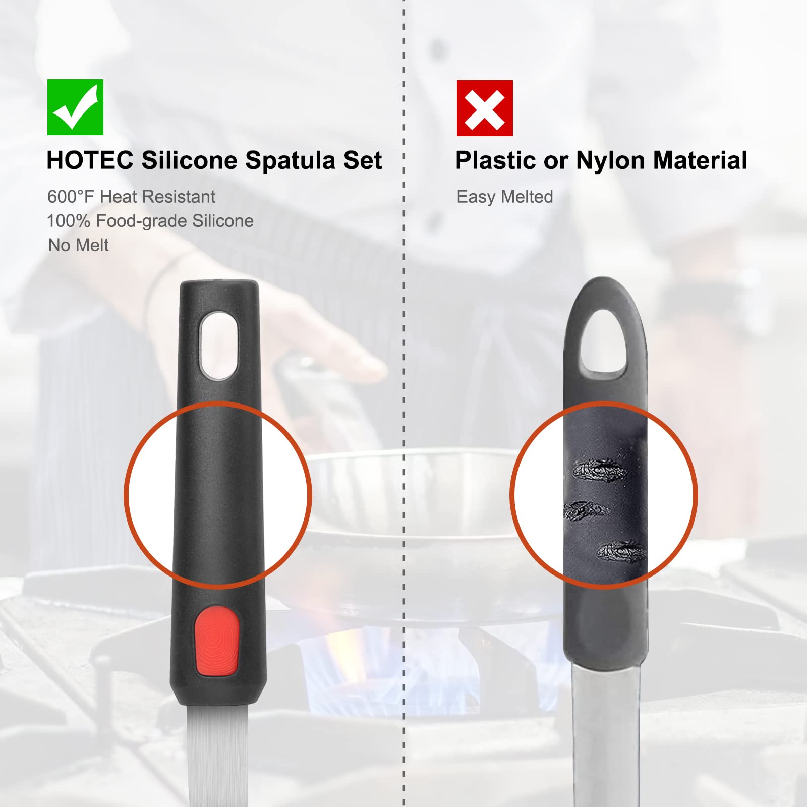 Hotec Silicone Spatula Turner for Nonstick Cookware, Flexible 600F Heat Resistant Cooking Utensils, Ideal for Flipping Eggs, Burgers, Pancakes, Crepes(3 Pack)