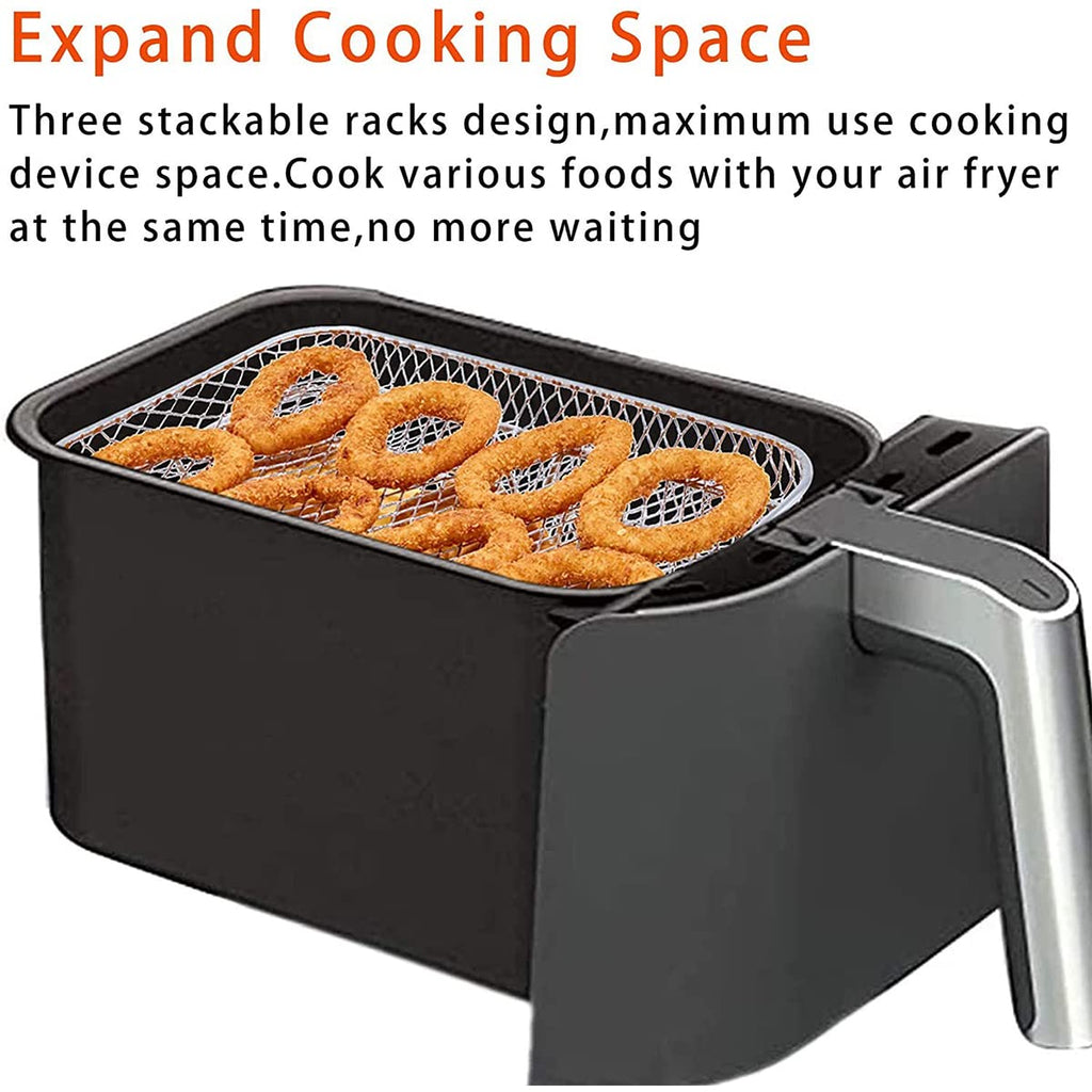 Three Stackable Dehydrator Racks Air Fryer Rack for Ninja Dual Fryer, Air Fryer Accessories 304 Stainless Steel Air Fryer Basket Tray for Oven and Press Cooker Compatible (Rectangle)