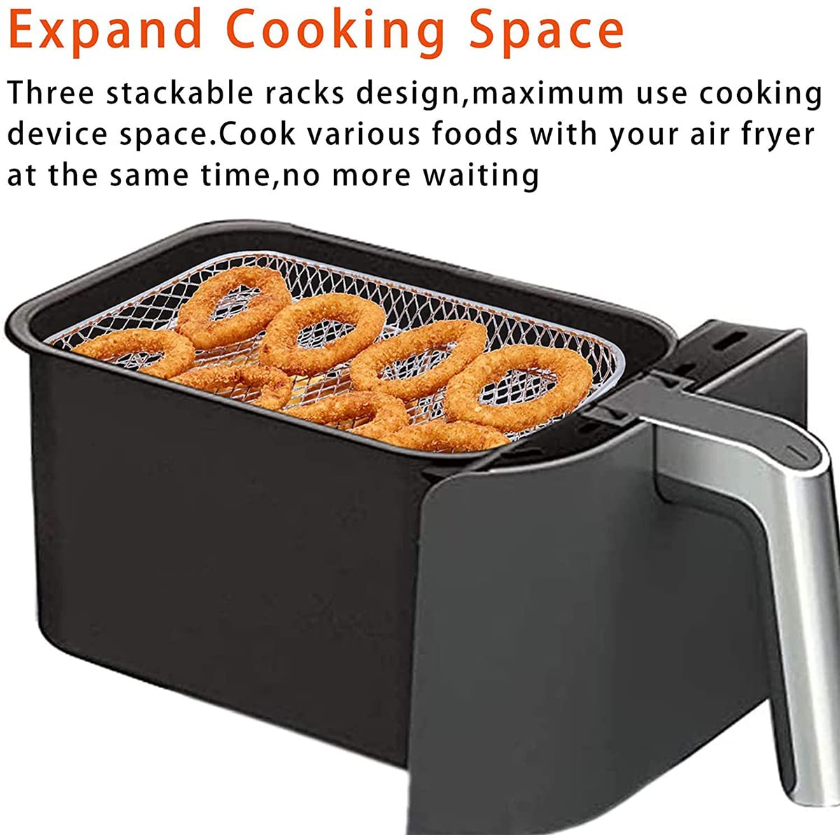 Three Stackable Dehydrator Racks Air Fryer Rack for Ninja Dual Fryer, Air Fryer Accessories 304 Stainless Steel Air Fryer Basket Tray for Oven and Press Cooker Compatible (Rectangle)