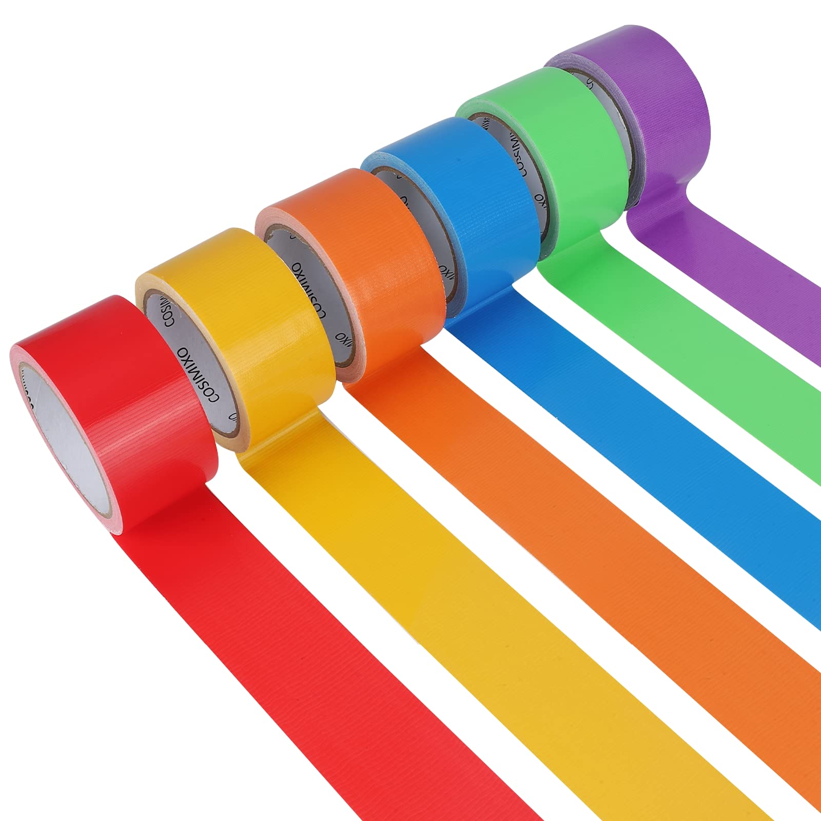 COSIMIXO 6-Pack Rainbow Colored Duct Tape 15 Yards x 2 Inch No Residue, Tear by Hand & Waterproof,Great for Arts & Crafts, Color-Coding, and DIY Projects