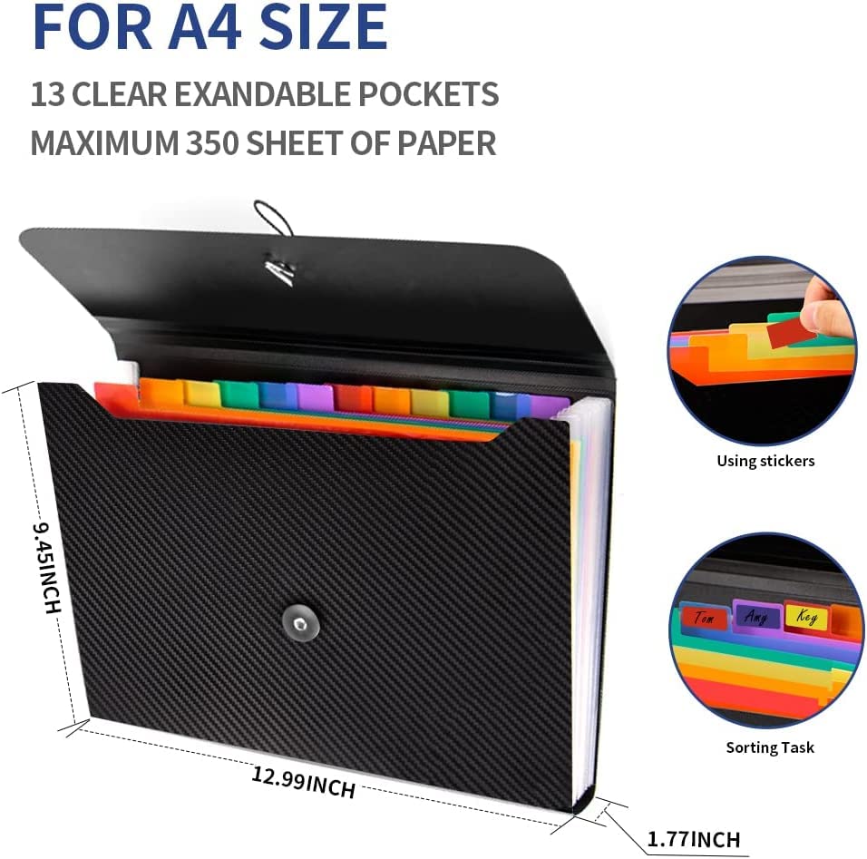 Expanding File Folder, 3 pcs Accordian File Organizer, A4 Letter Size Paper Document Receipt Organizer Accordion Filing Folder