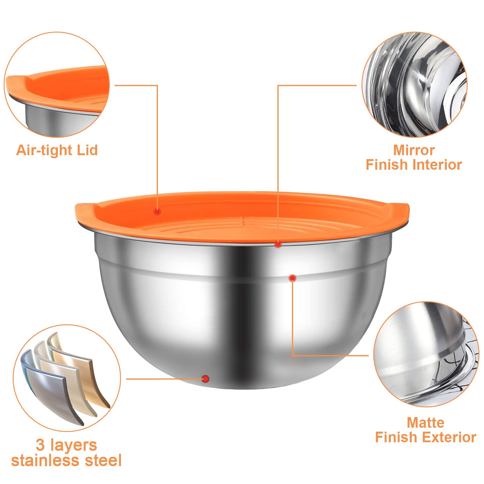 Menbyci 7 Pcs Mixing Bowls with Lids, Stainless Steel Nesting Bowls with 14Pcs Attachments, 3 Graters, Kitchen Utensils, Bowl Set for Kitchen Cooking Baking Prepping Serving