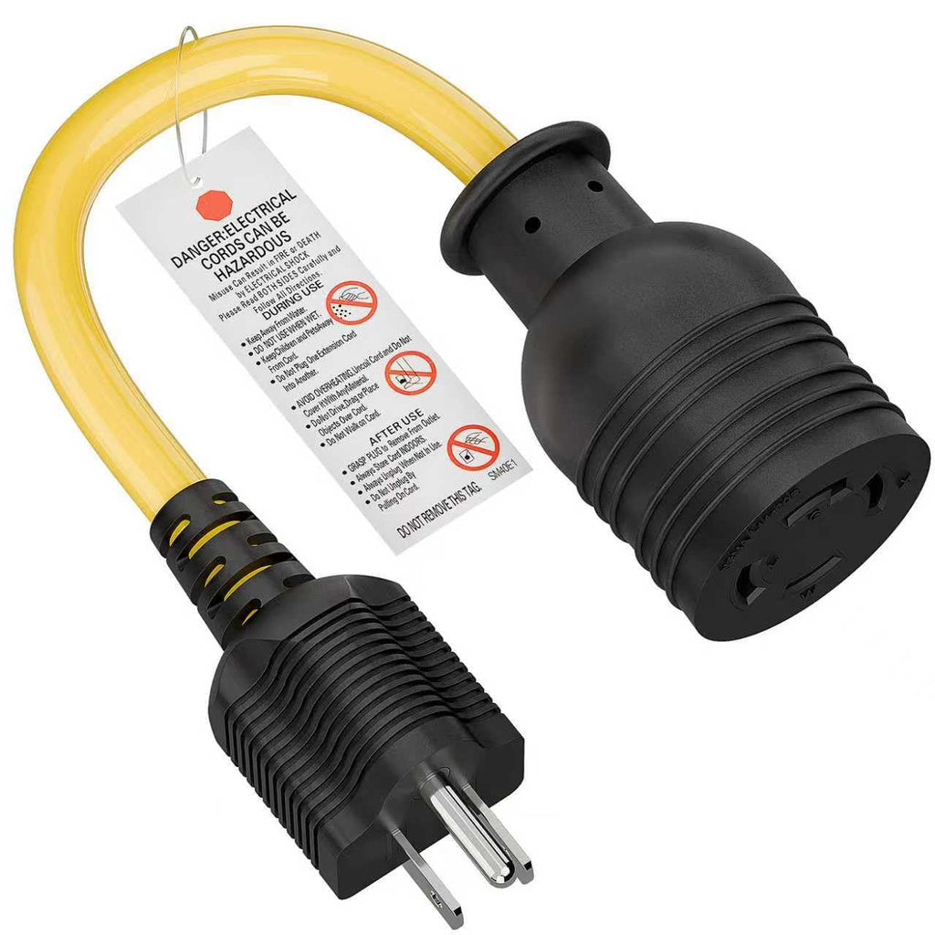 Nema 5-15P to L14-30R Power Adapter Cord, Household 15Amp to Generator Lock in 30Amp Adapter Cord, STW 10AWG Length= 1Foot