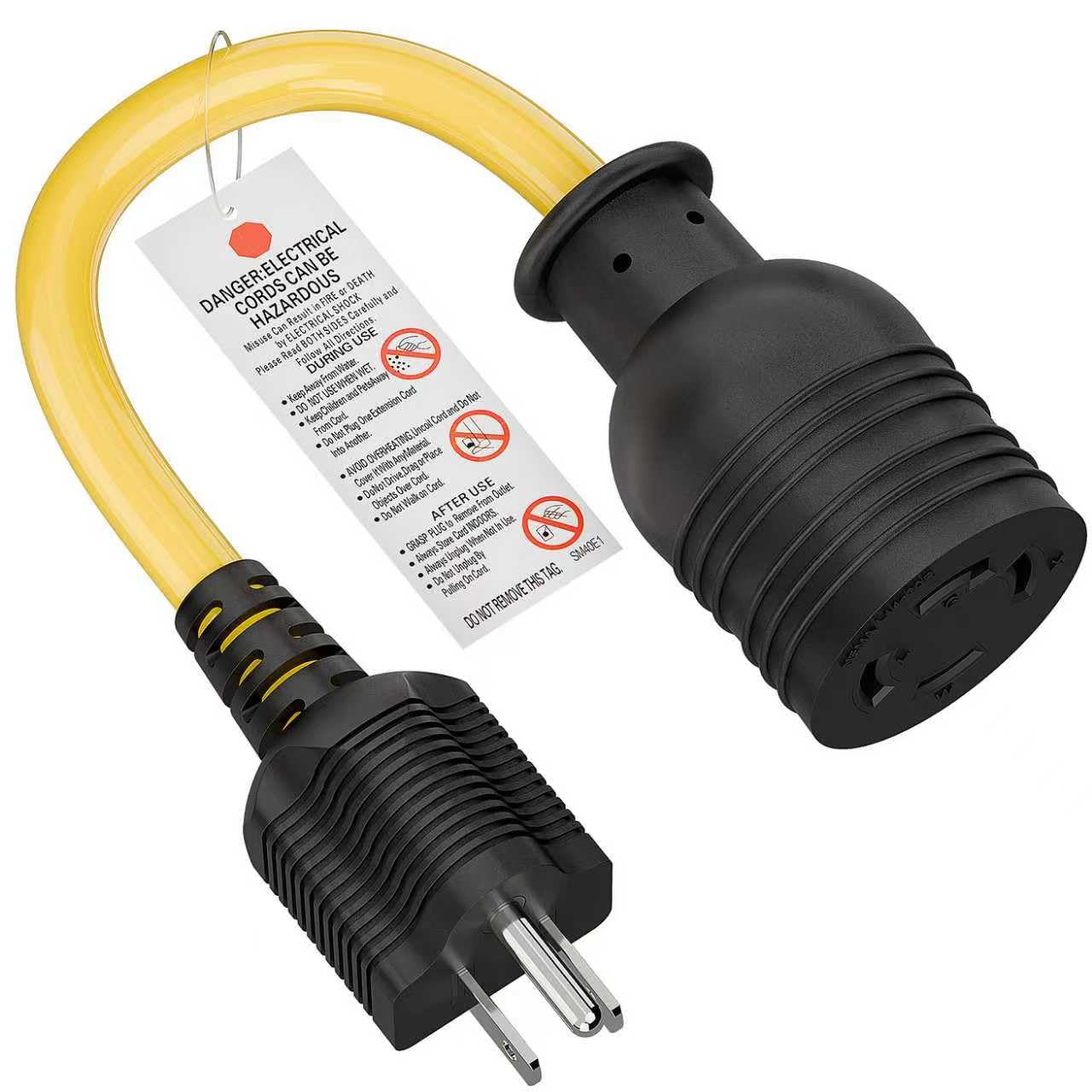 Nema 5-15P to L14-30R Power Adapter Cord, Household 15Amp to Generator Lock in 30Amp Adapter Cord, STW 10AWG Length= 1Foot