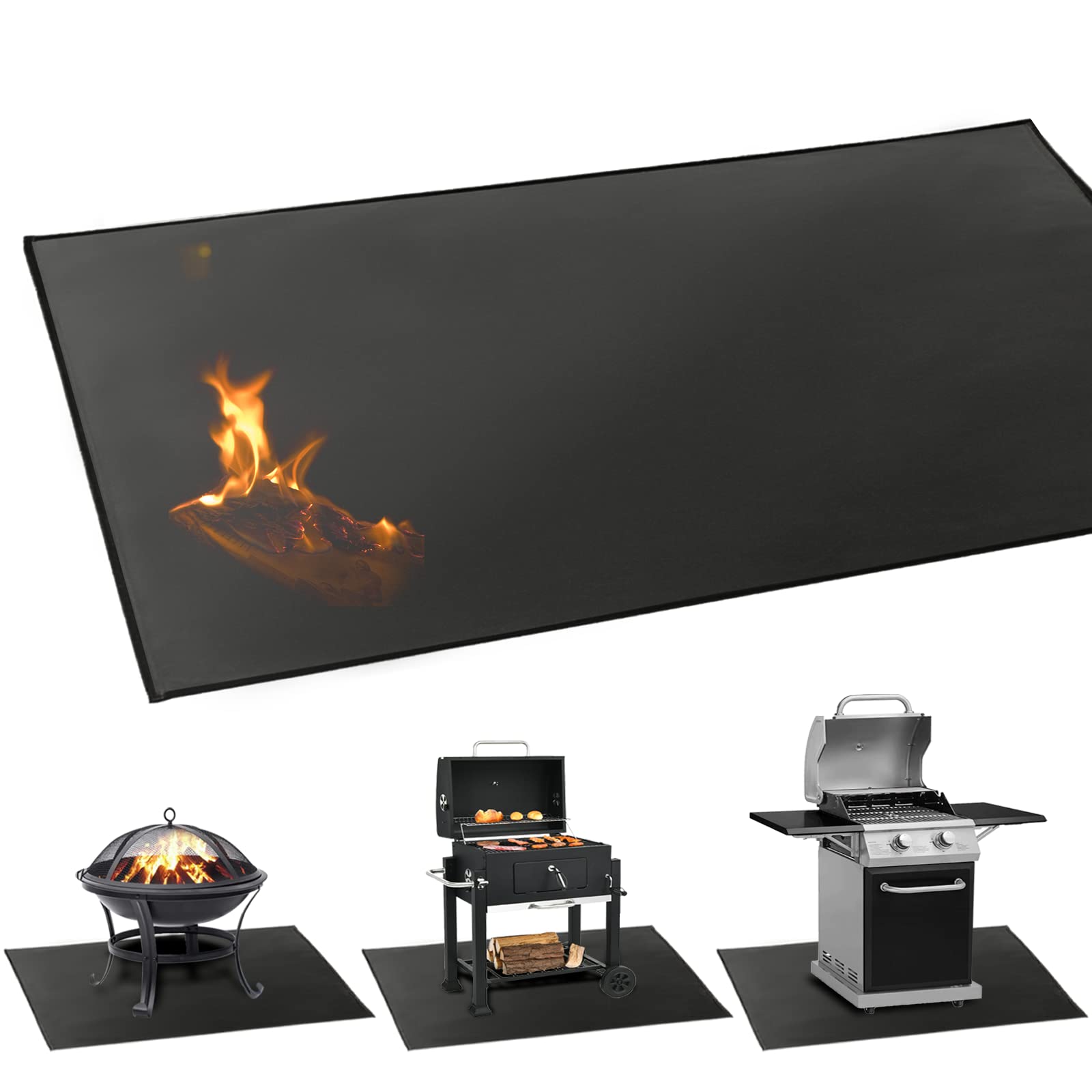 LeadCon 60 × 40 Inch Large Under Grill Mat, Fireproof Pit Mat for Grill Deck and Patio Protector, Flat Top Grill, Outdoor Charcoal, Fire Resistant Rugs for Fireplace, Reusable Fire Pit Mat…