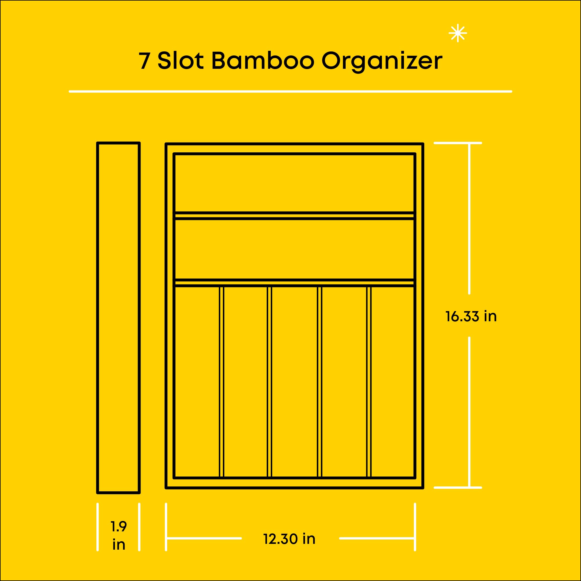 JoyJolt Bamboo 7-Compartment Silverware Organizer, Cutlery & Utensil Drawer Organizer, Ideal for Kitchen, Bathroom & Garage, Rustic Modern Style, Silver