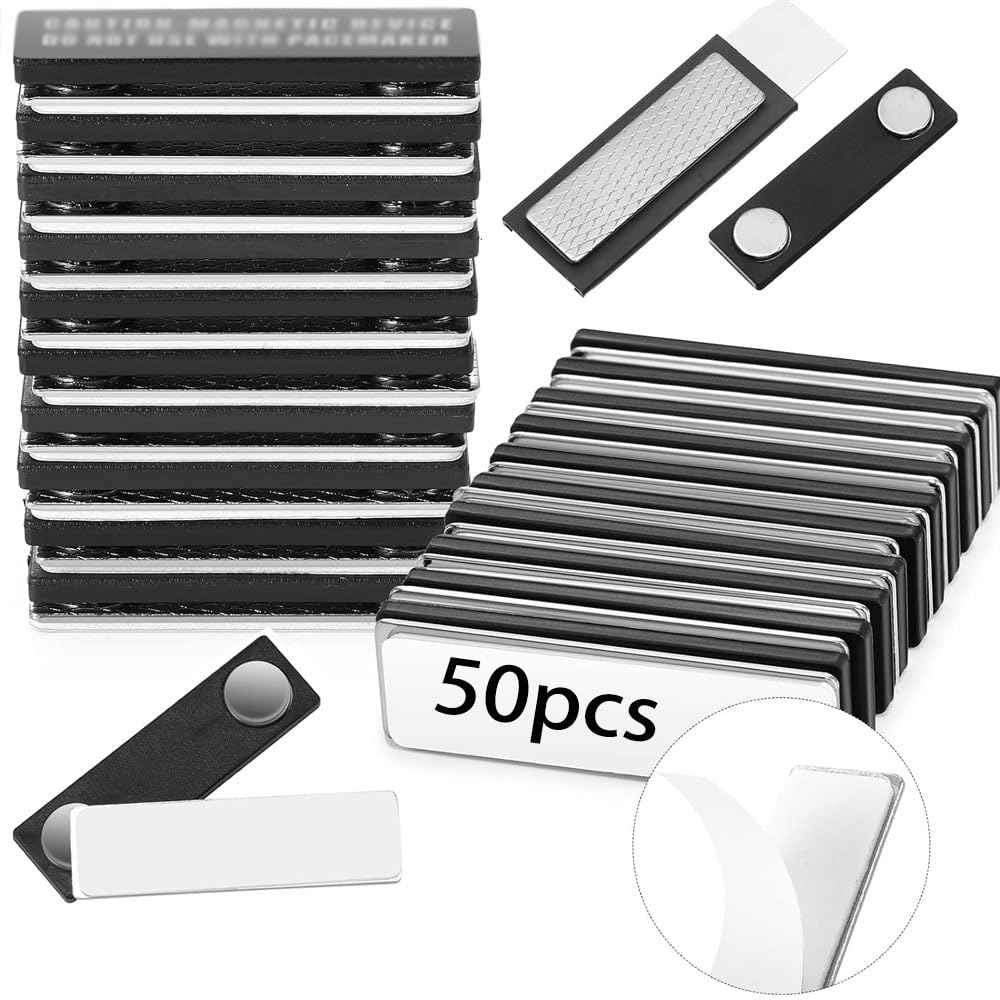 50 Pcs Name Badge Magnets - Magnetic Name Tag Holders with Strong Magnets for Personalized Jacket Shirts Office School Supplies Blank DIY Name Tags No Holes (50)