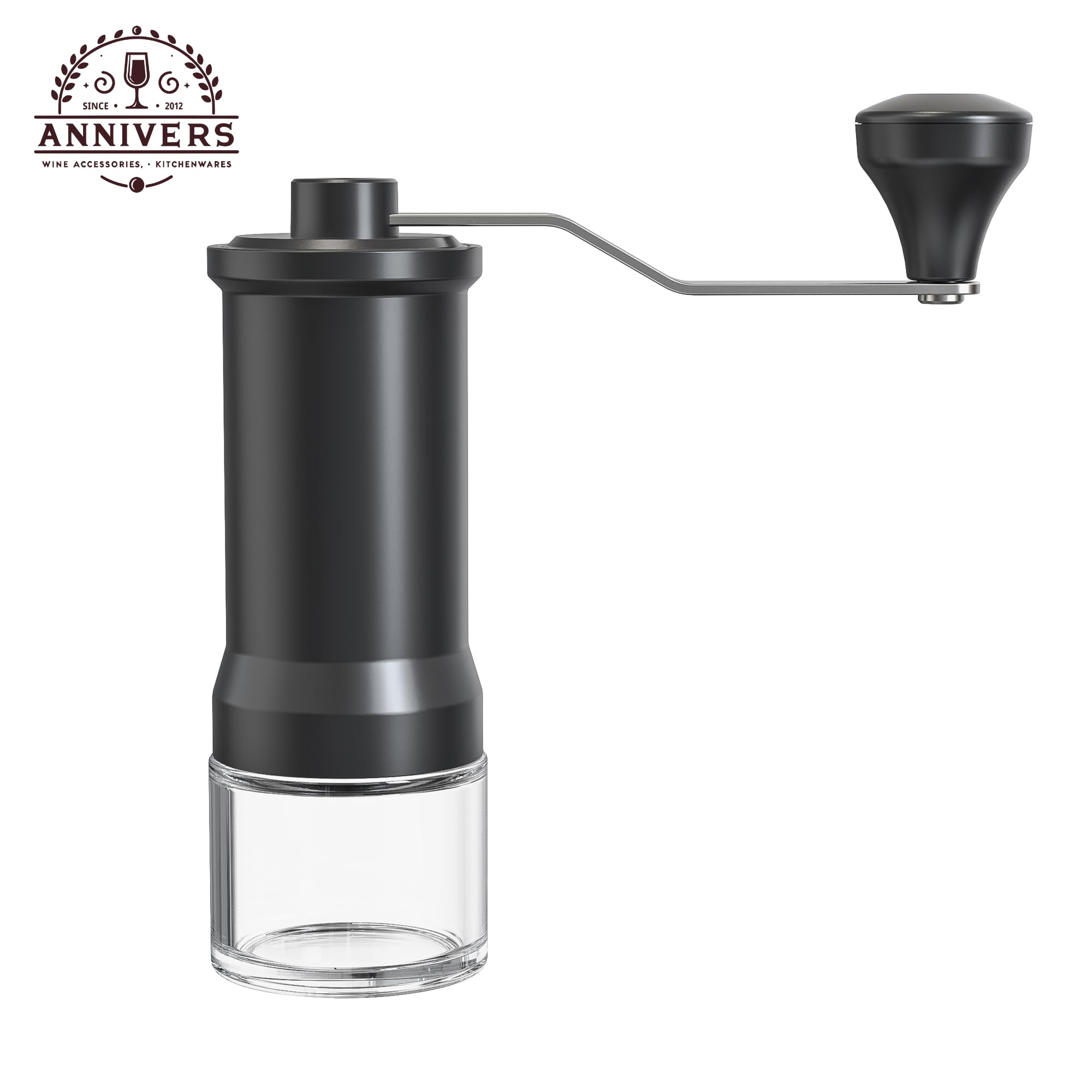 ANNIVERS Manual Coffee Grinder Hand Coffee Bean Grinder Burr Grinder, Adjustable Coarseness Ceramic Burr Glass Jar Stainless Steel Crank Brush, for Espresso French Press Drip, Moulin à Café Manuel