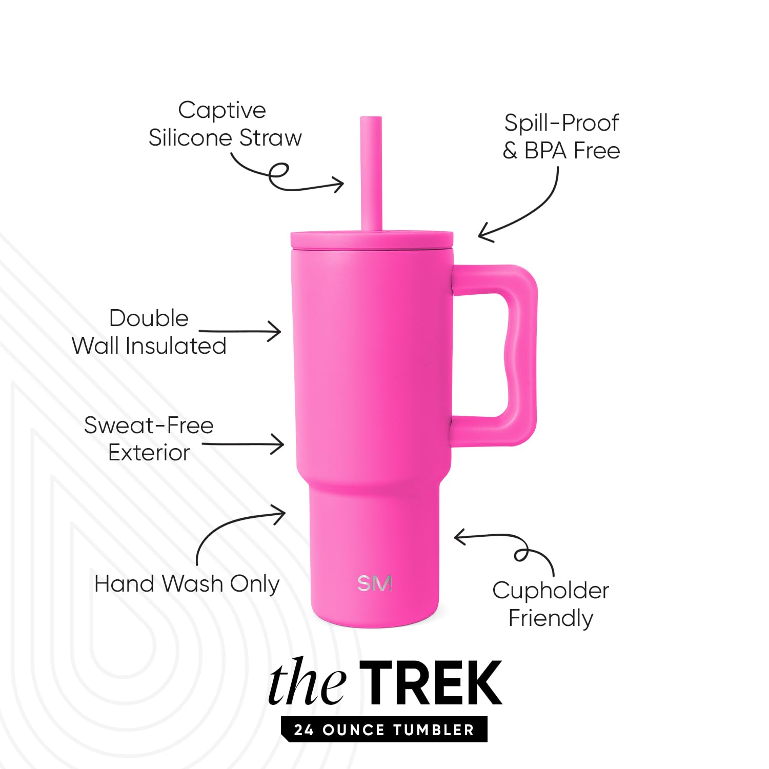 Simple Modern Kids 24 oz Tumbler with Handle and Silicone Straw Lid | Spill Proof and Leak Resistant | Reusable Stainless Steel Bottle | Gift for Kids Boys Girls | Trek Collection | Raspberry Vibes