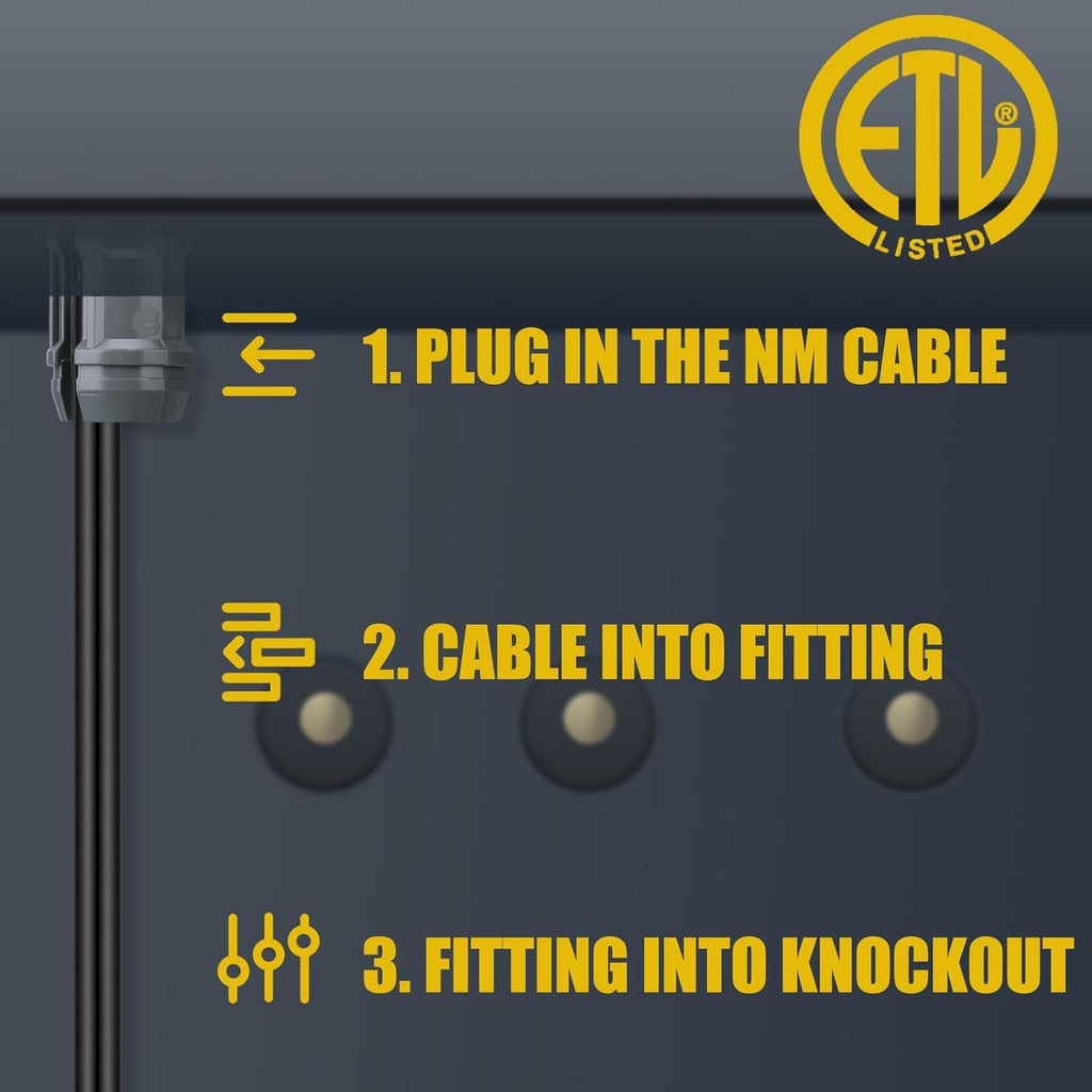 (Pack of 50) Axiomdeals 1/2" Plastic Cable Connectors Non-Metallic Snap in Style for Romex 14/2-10/3, 14/2, 12/2, 14/3 AWG Electrical Wire ETL Approved for Potlights Gimbals Junction Boxes