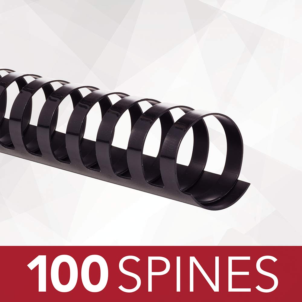 GBC CombBind 19 Hole Binding Spines, 1 Inch Spine Diameter, 225 Sheet Capacity, Black, 100 Spines per Pack (4000118)
