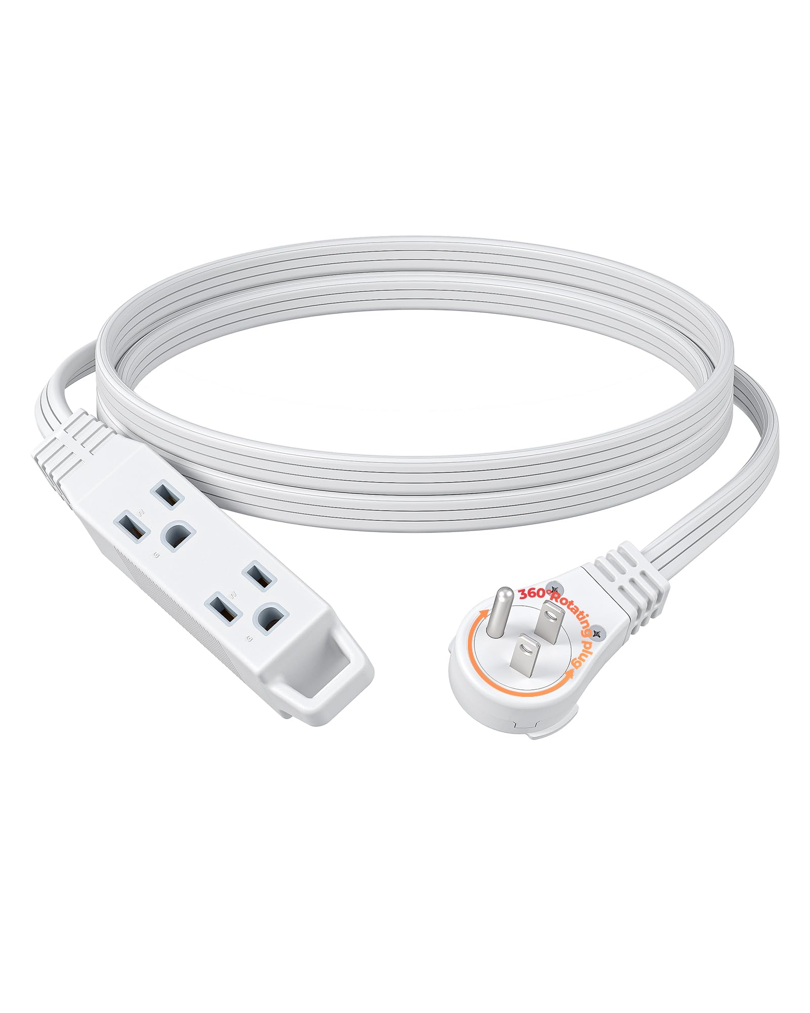 DEWENWILS 6FT Flat Plug Extension Cord, 3 Prong Ultra Thin Power Strip, 360° Rotating Plug, 13A/125V/1625W, 16 Awg Grounded Flat Power Cable for Indoor Space, Christmas, SPT-3, ETL Listed, White