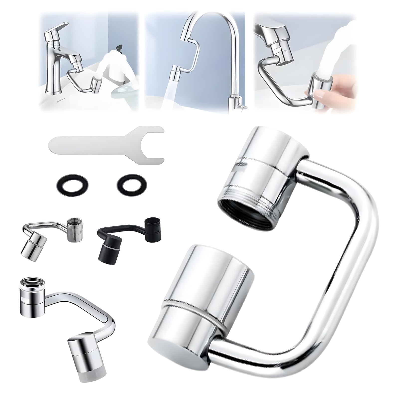 1080 Rotating Faucet Extender, New U Shaped Rotatable Tap Aerator Adapter for Kitchen & Bathroom Sink - Multifunctional Faucets Extenders Extension, Sink Sprayer Attachment with 2 Model