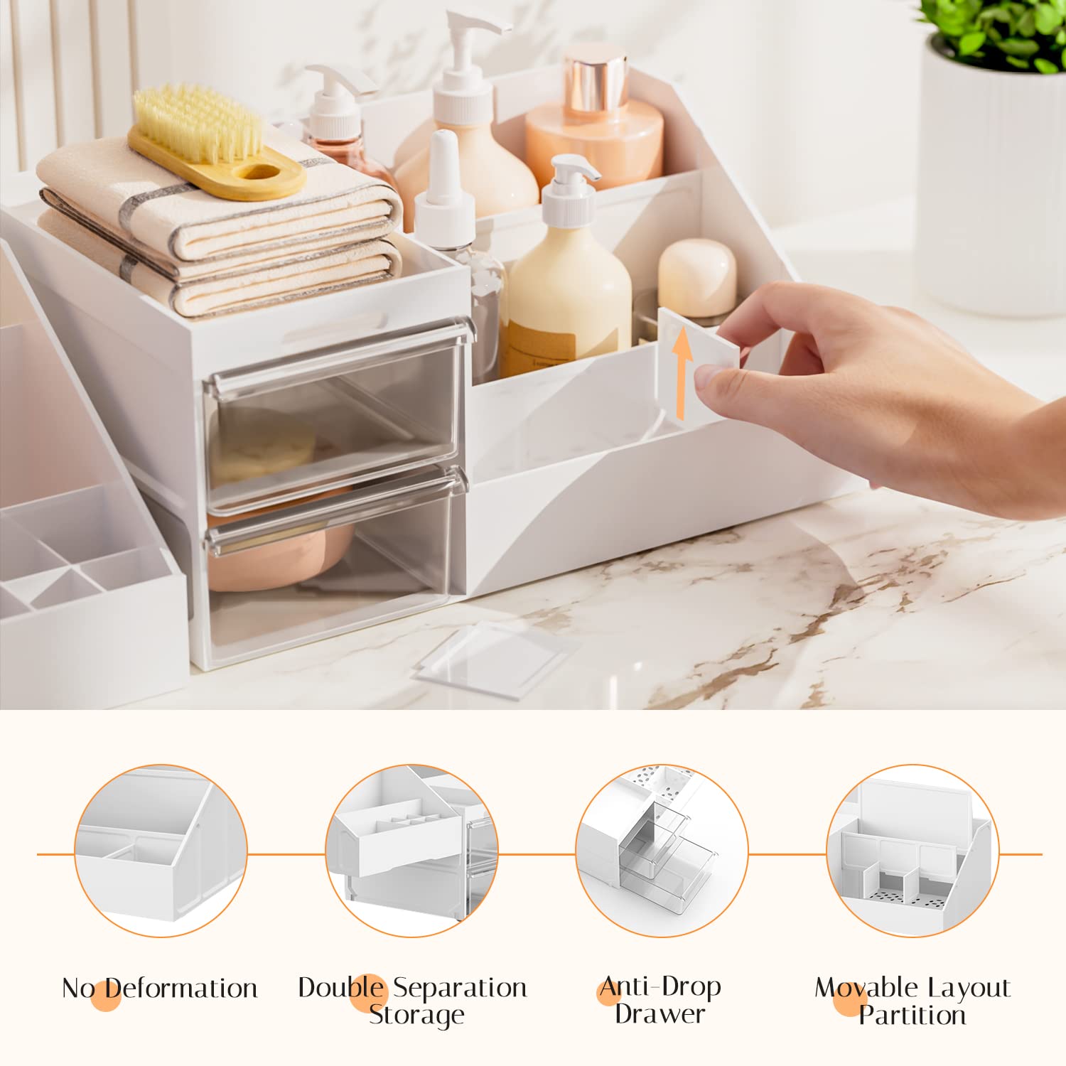 Makeup Organizer, Large Capacity Organizers, Make Up Organizers and Storage with Drawers, Makeup Organizer for Vanity for Makeup Brush, Nail Polish and Beauty Supplies White & Clear