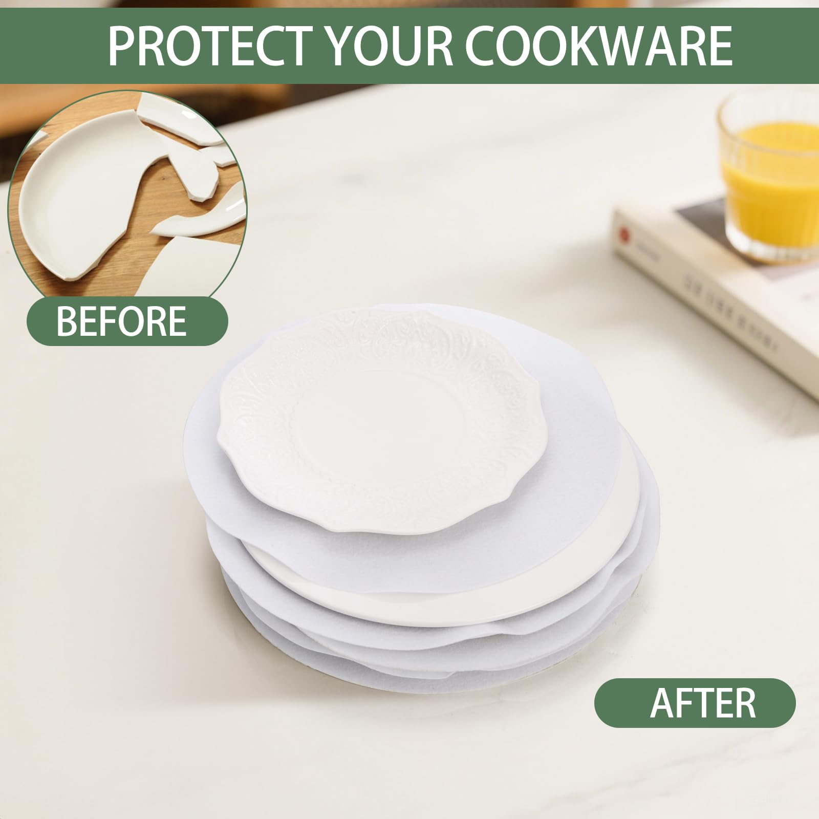 Jucoan 80 Pack Thick Felt Plate Dividers, 3 Sizes Round China Dish Storage Protectors Separators for Packing Stacking Procelain Plate Dish Dinnerware
