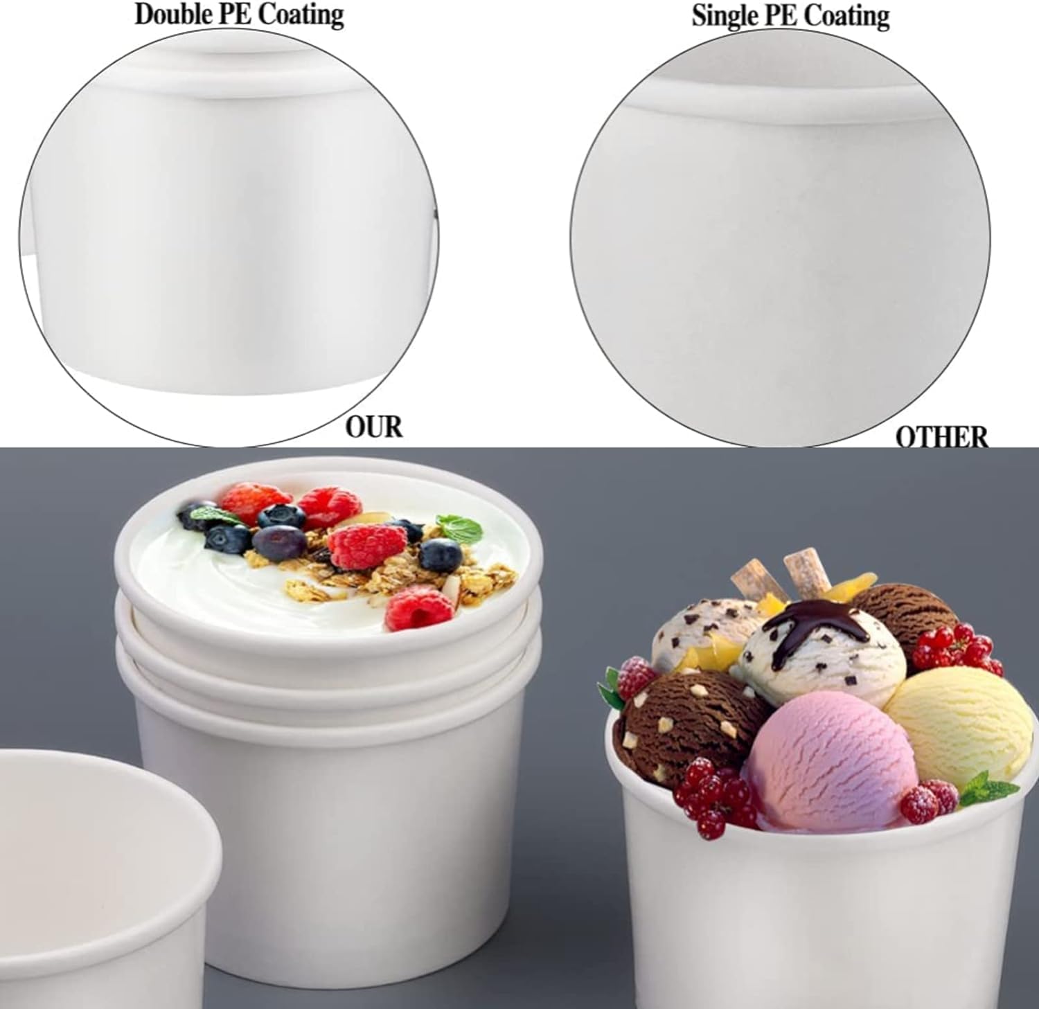 50 Pack Disposable Soup Bowls, 12oz Paper Soup Storage Containers with Lids for Hot & Cold Foods Disposable Kraft Food Bowls with Lids Ice Cream Containers (White)