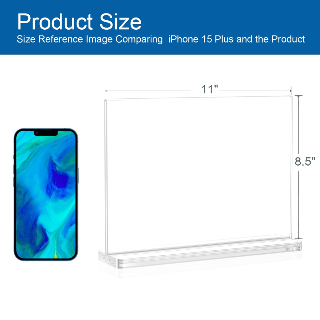BlueValley 2 Pack Acrylic Sign Holder 8 1/2 x 11 Inch, Clear Plastic Flyer Document Menu Display holder for Table Desk Display, Double Sided Certificate Paper Frame Horizontal Display Stand for Office Store Use