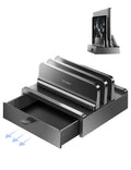 Vaydeer Vertical Laptop Stand with Drawer, Dual Slots Plastic Laptop Holder with Space Saving 4-in-1 Design, Adjustable Laptop Stand for Desk, Supports MacBook, Chromebook, Surface, Dell